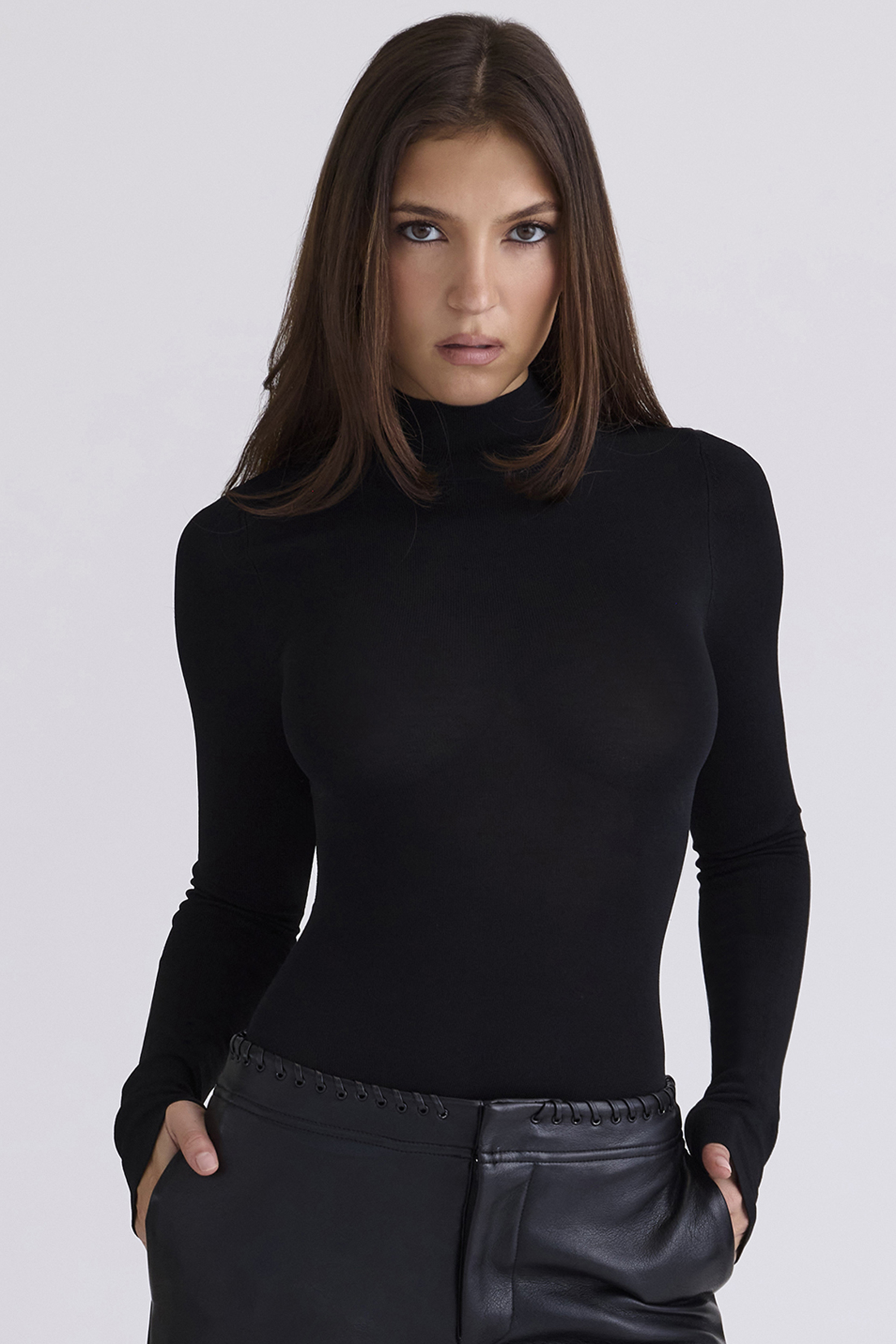 Eliena Black High Neck Long Sleeve Bodysuit - luluinthesky