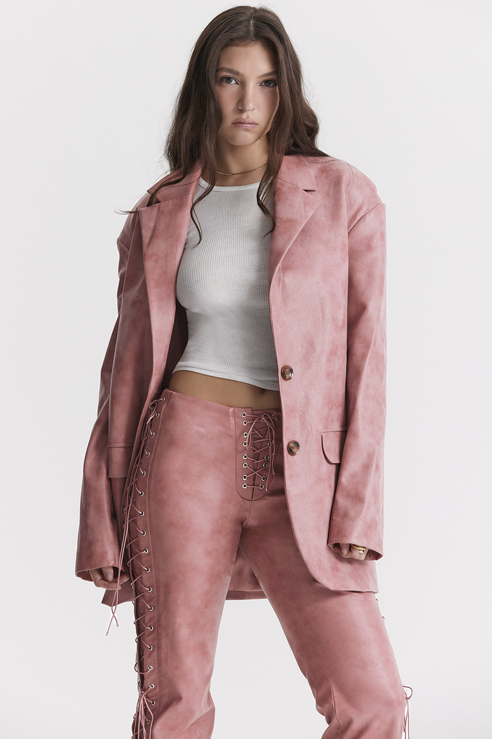Kiera Warm Pink Vegan Leather Oversized Blazer - luluinthesky