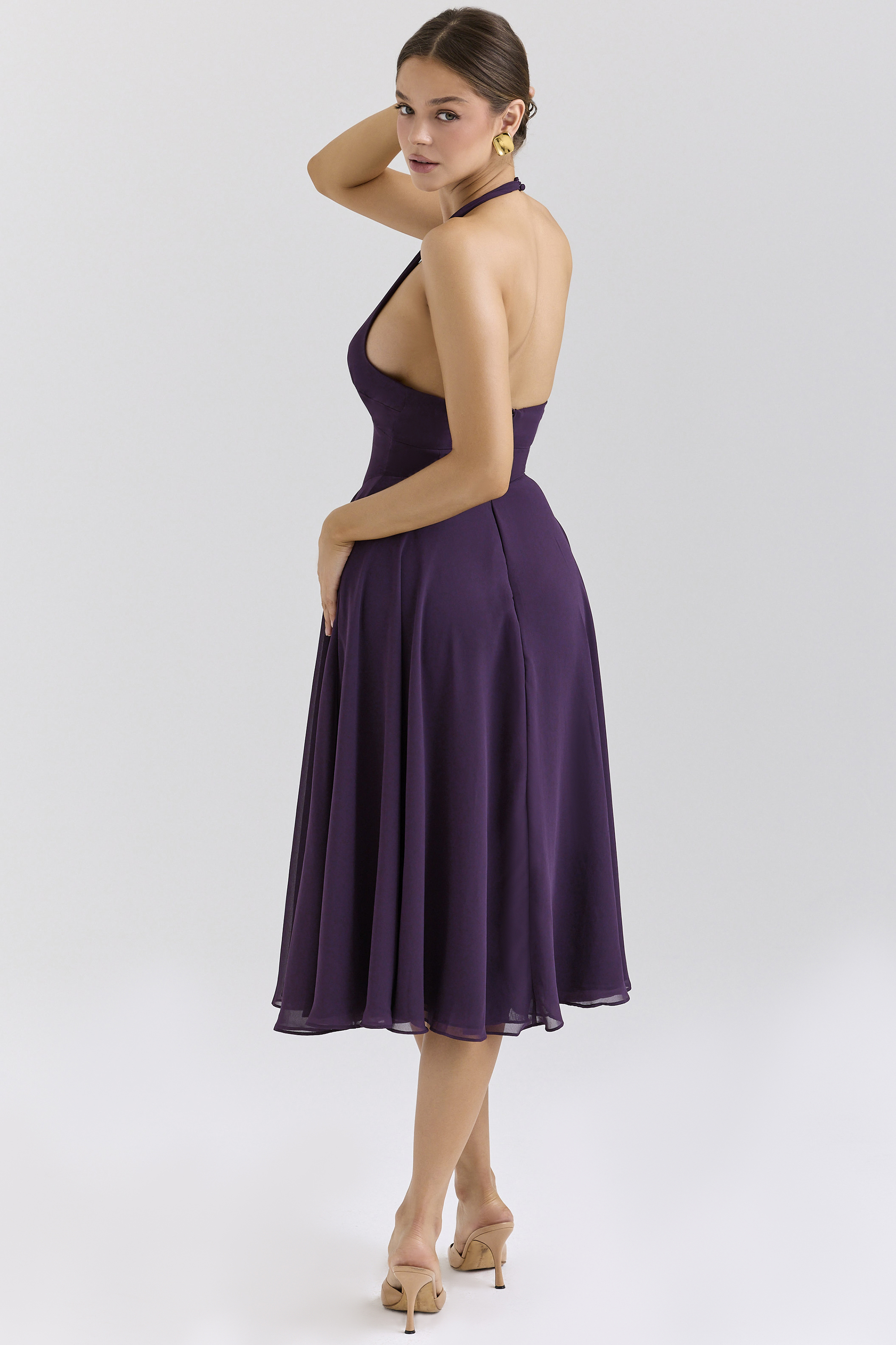 Solada Grape Georgette Halter Sundress - luluinthesky
