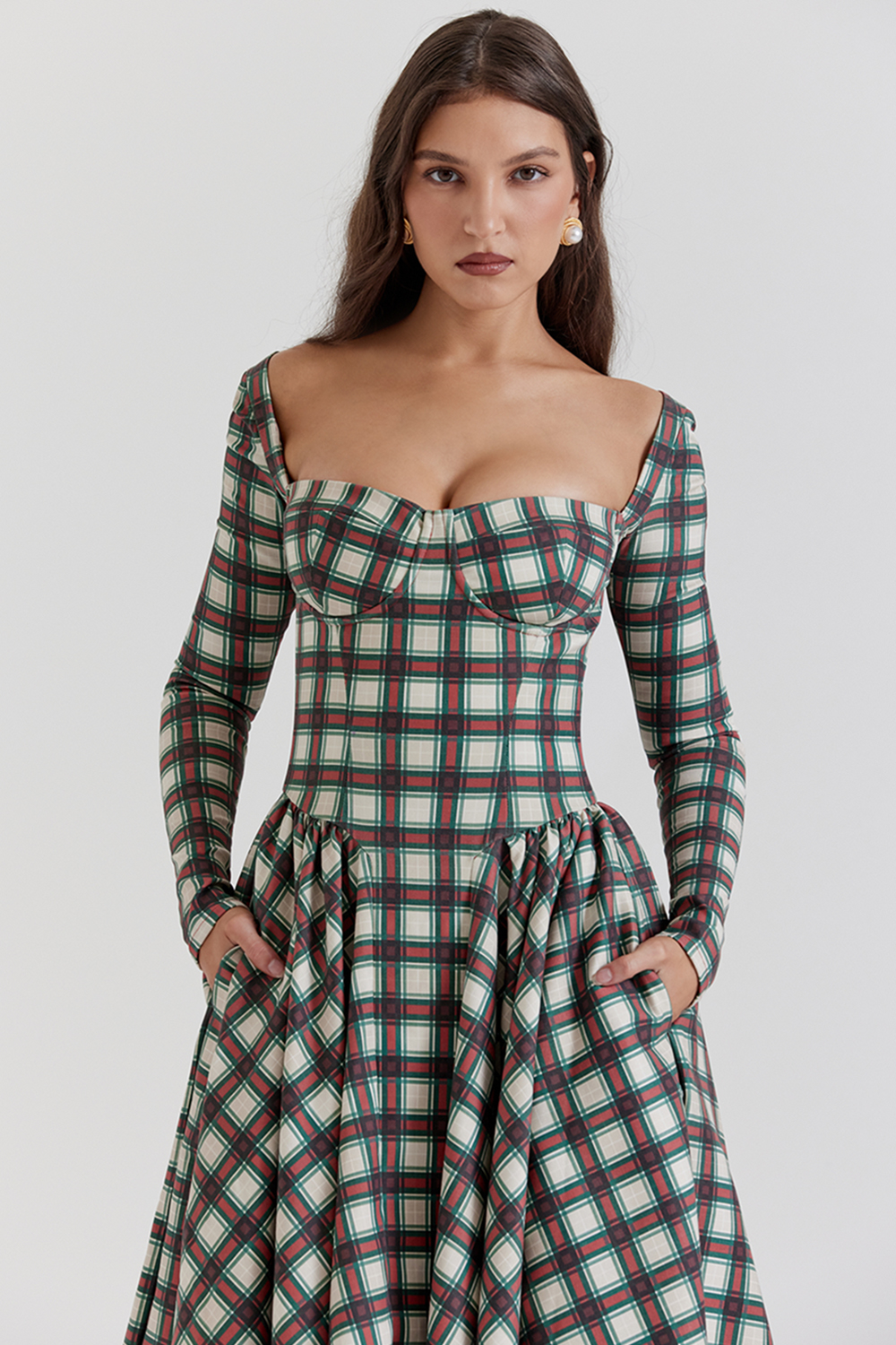 Eliza Red Tartan Corset Midi Dress - luluinthesky