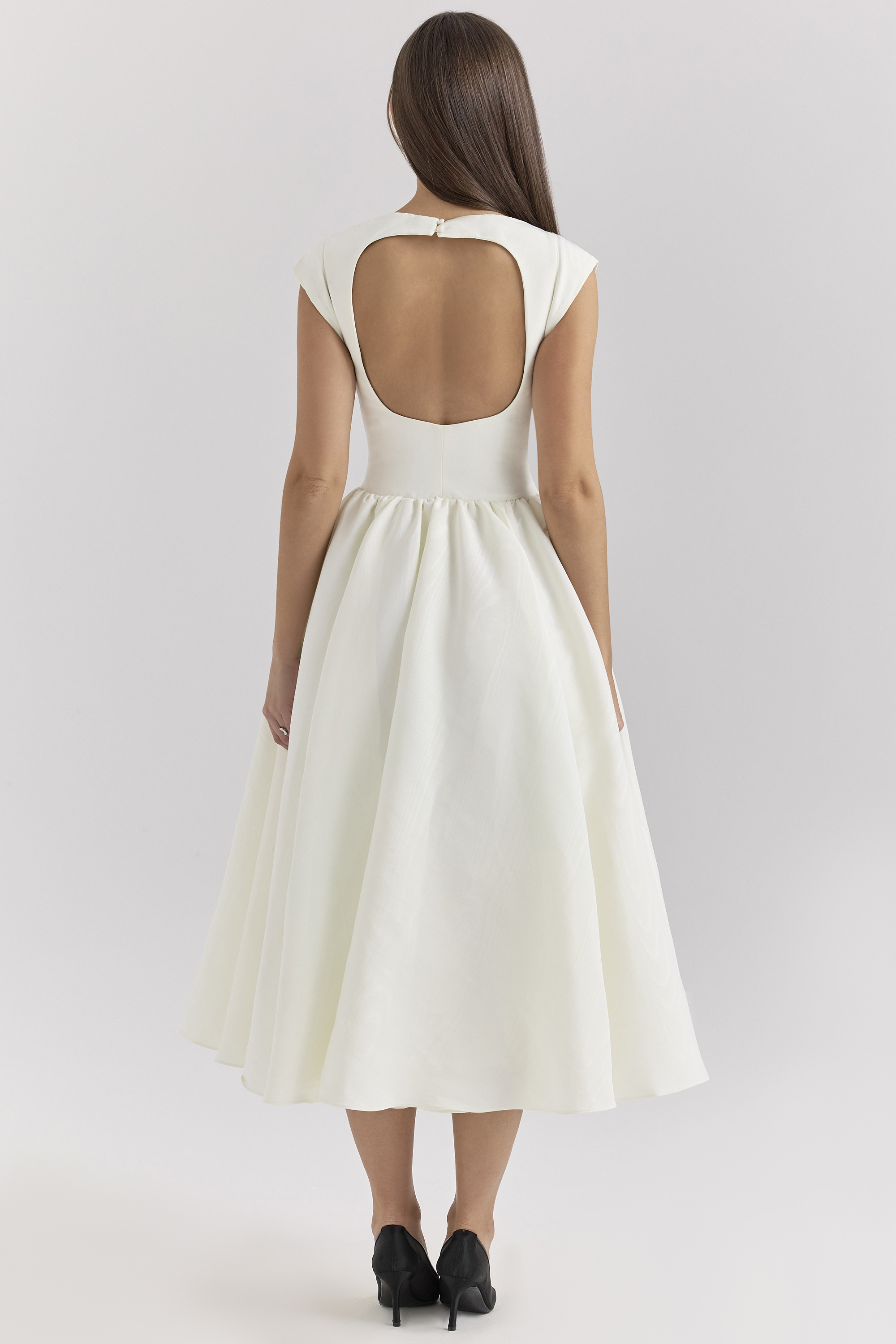 Debutante Ivory Moire Satin Midi Dress - luluinthesky