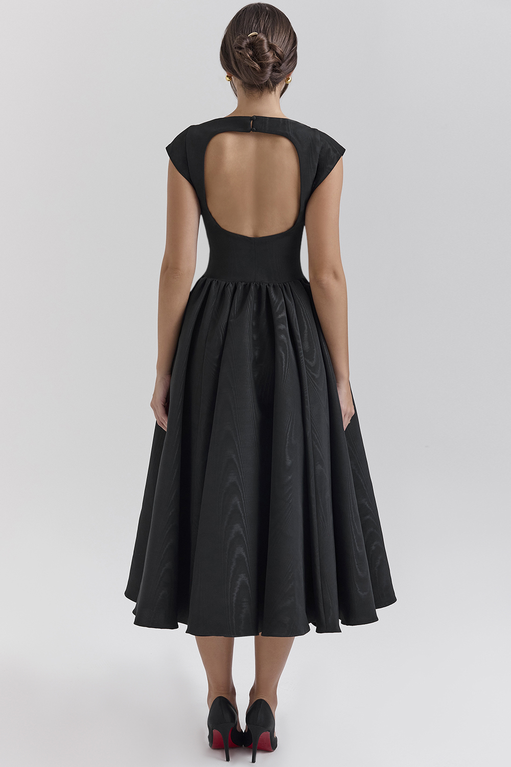 Debutante Black Moire Satin Backless Midi Dress - luluinthesky