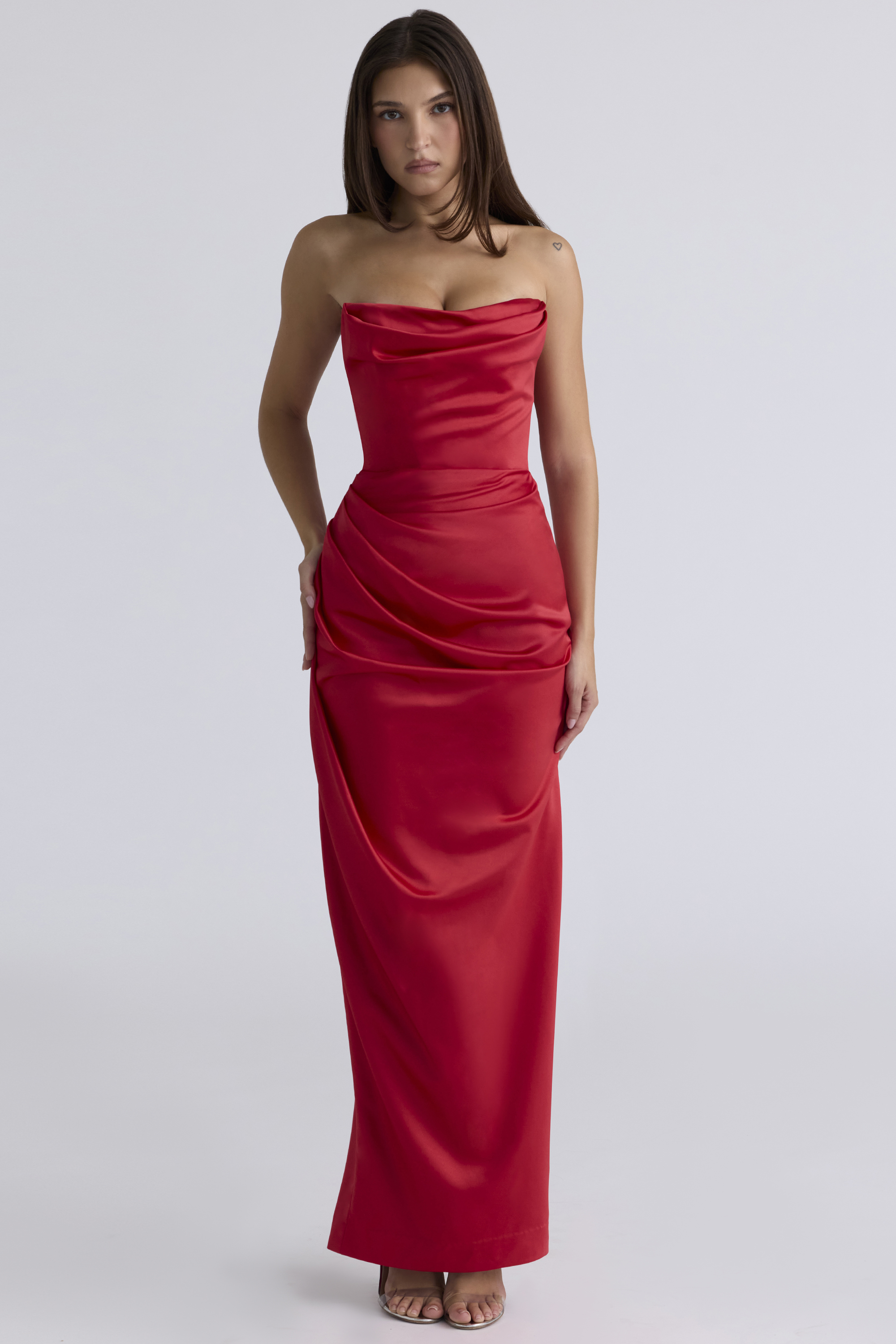 Adrienne Scarlet Satin Strapless Gown - luluinthesky