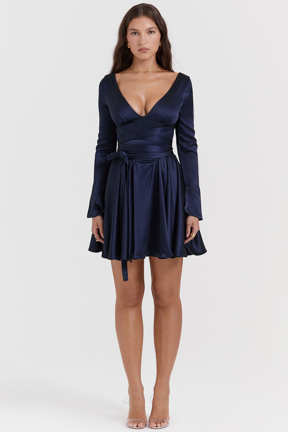 Dominique Navy Plunge Mini Dress - luluinthesky