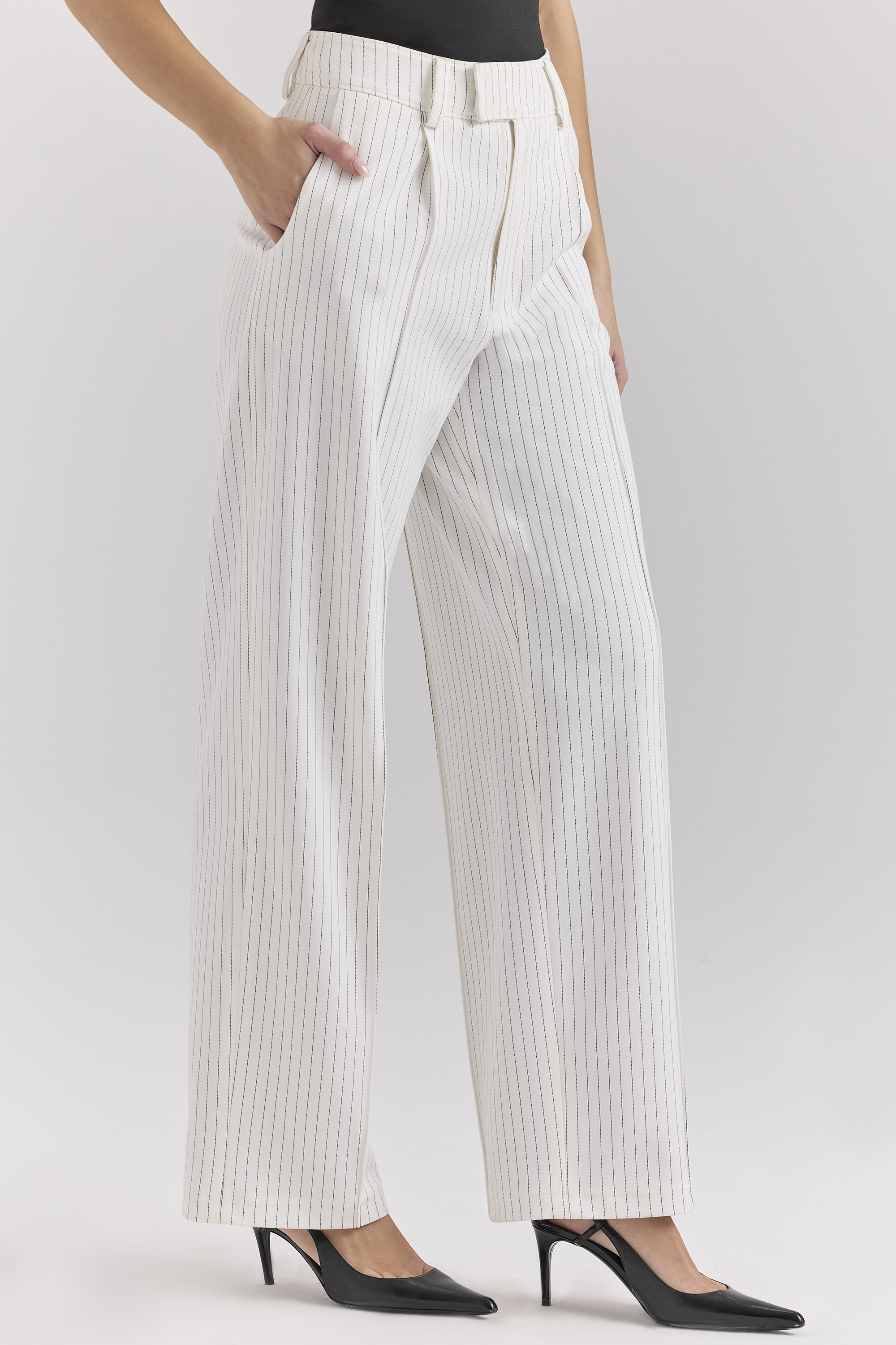 Hayden White Pinstripe High Waist Tailored Trousers - luluinthesky