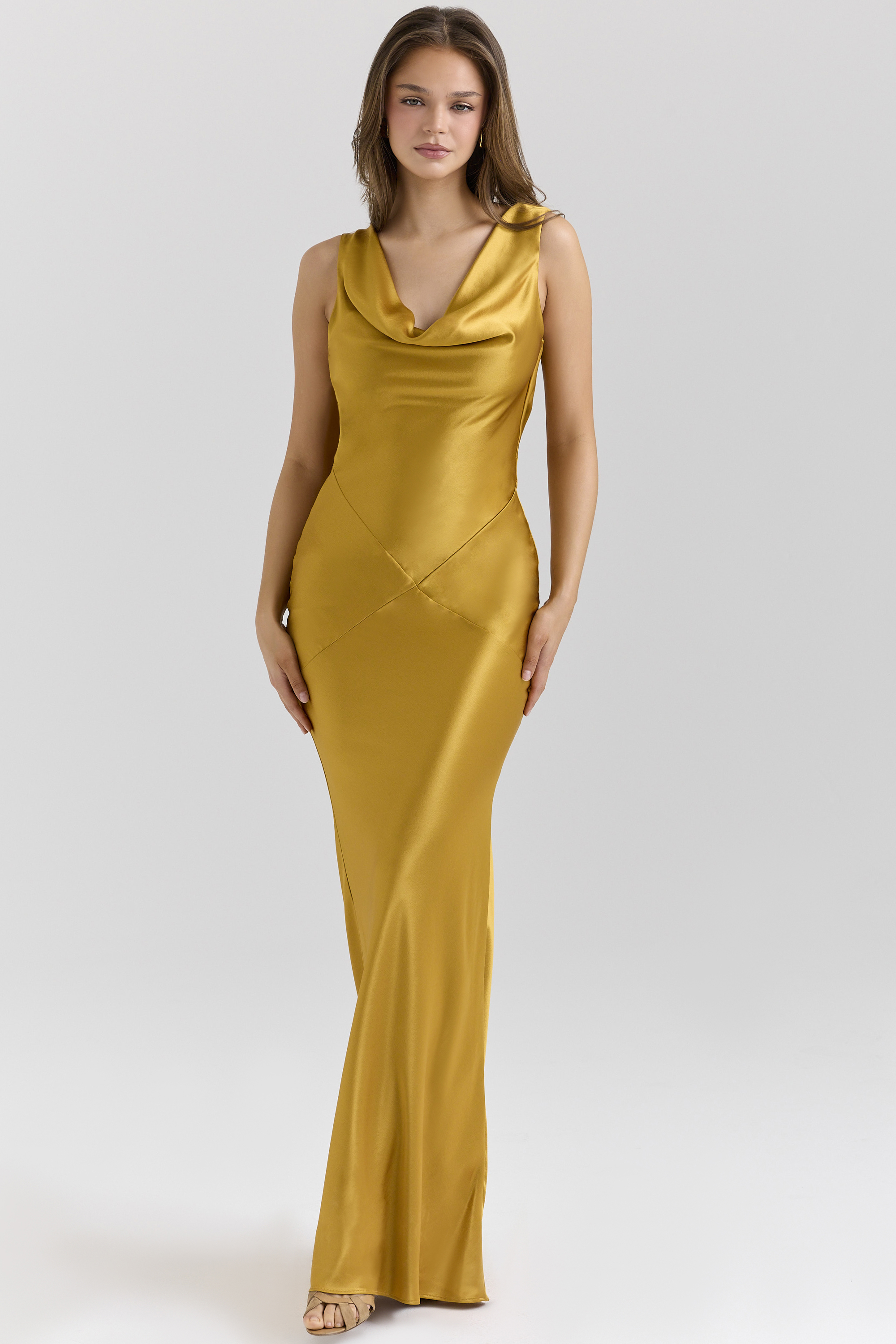Safaira Amber Satin Draped Cowl Neck Maxi Dress - luluinthesky