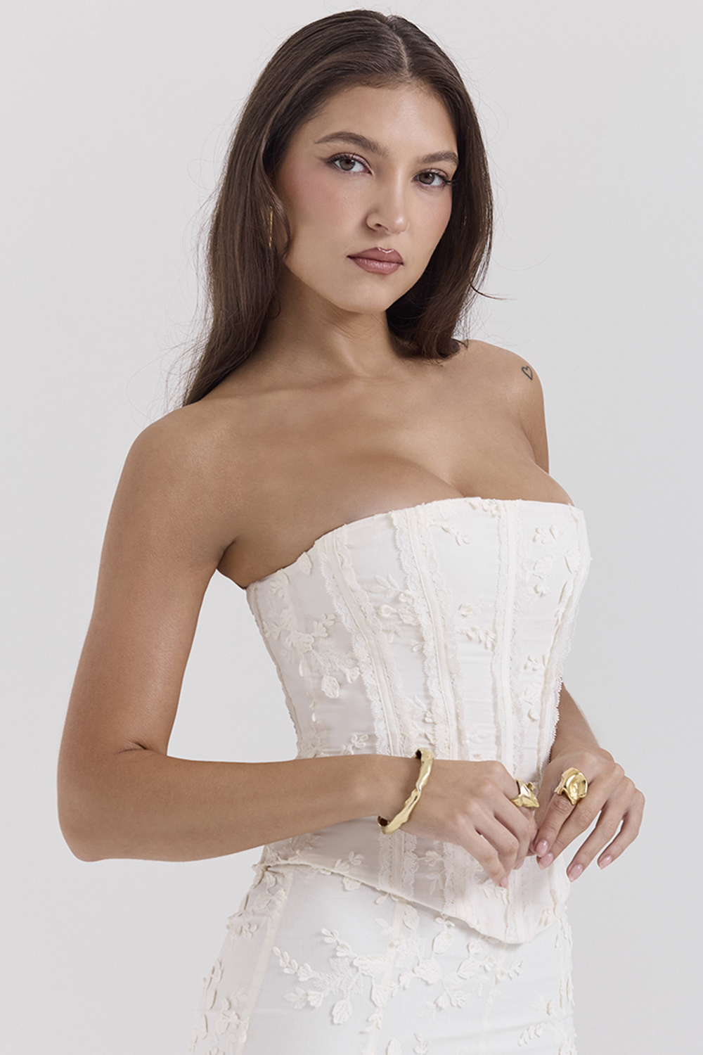 Dakota Vintage Ivory Embroidered Strapless Corset - luluinthesky