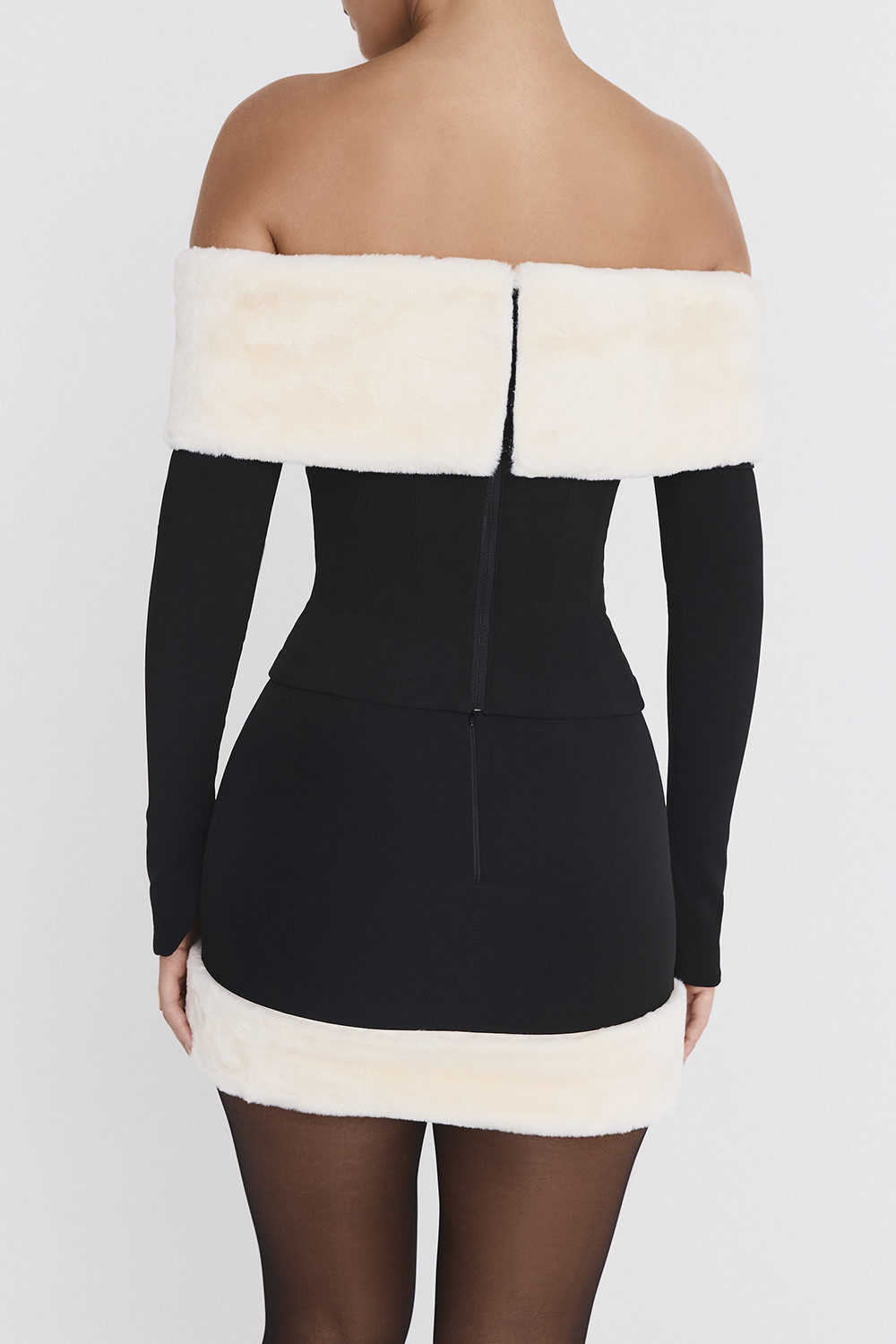 Mistress Rocks Black & Ivory Faux Fur Trim Mini Skirt - SALE - luluinthesky