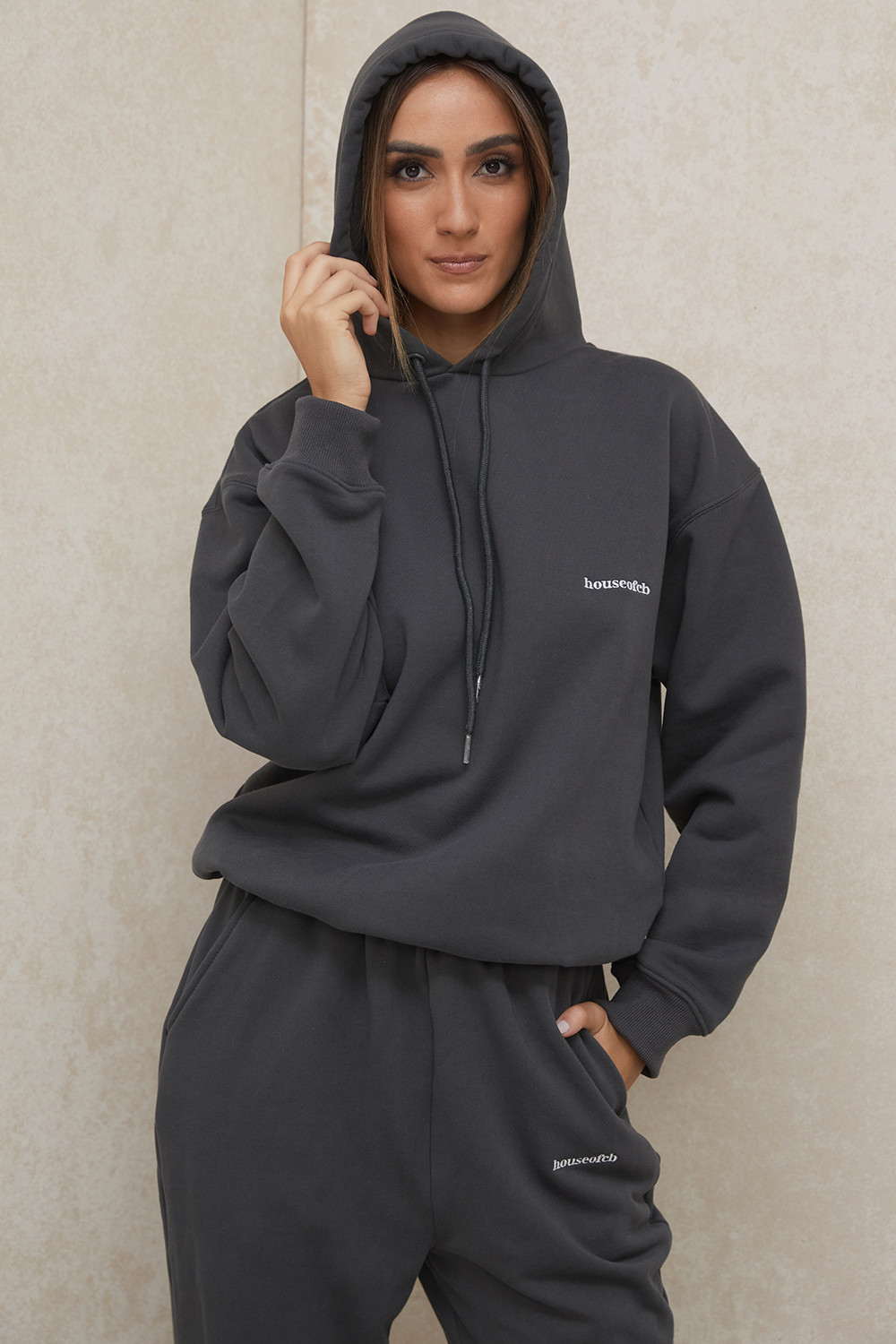 Halo Charcoal Cotton Fleece-Back Oversized Hoodie - luluinthesky