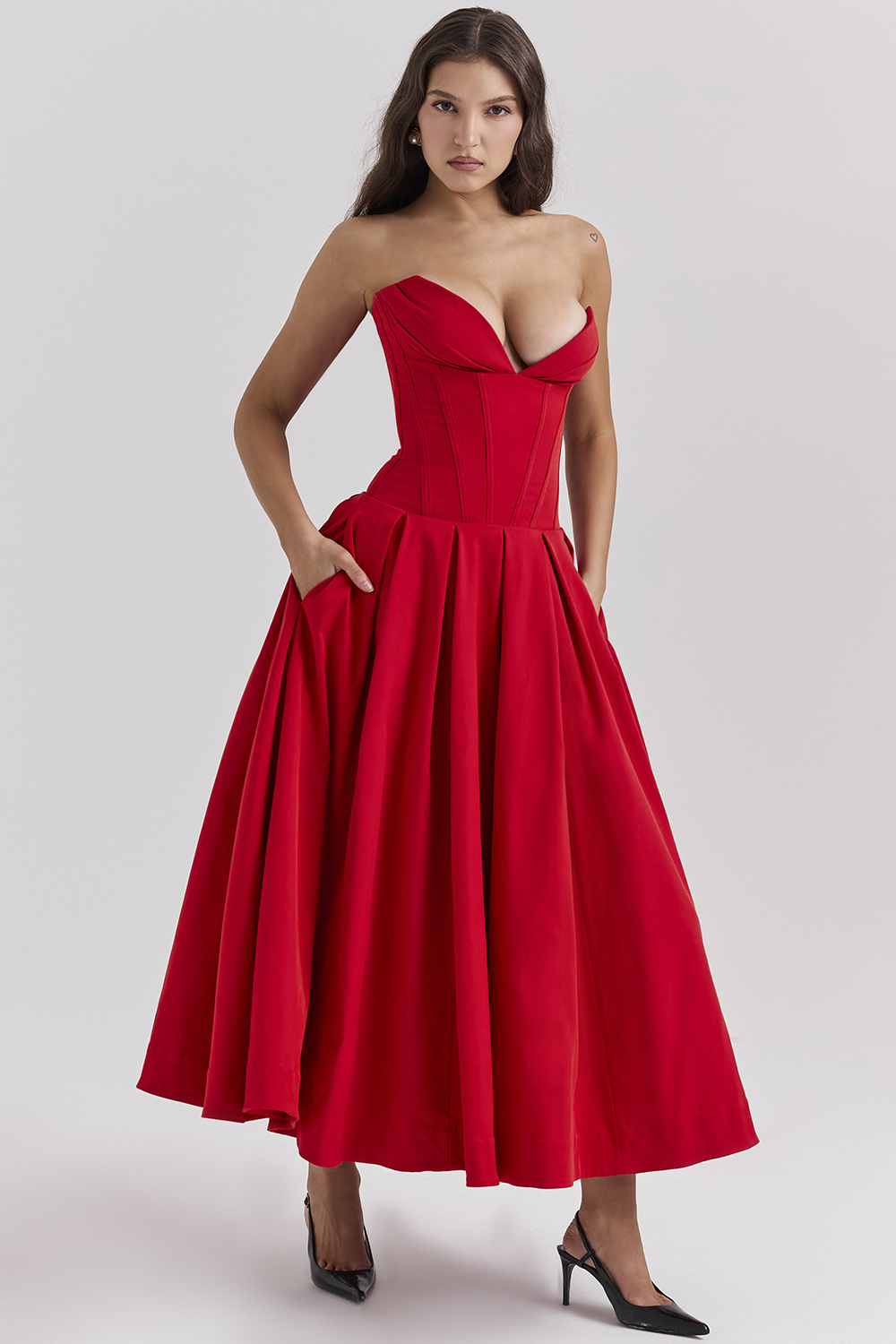 Lady Scarlet Strapless Midi Dress - luluinthesky