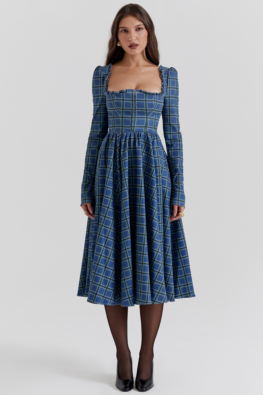 Delia Blue Tartan Midi Dress - luluinthesky