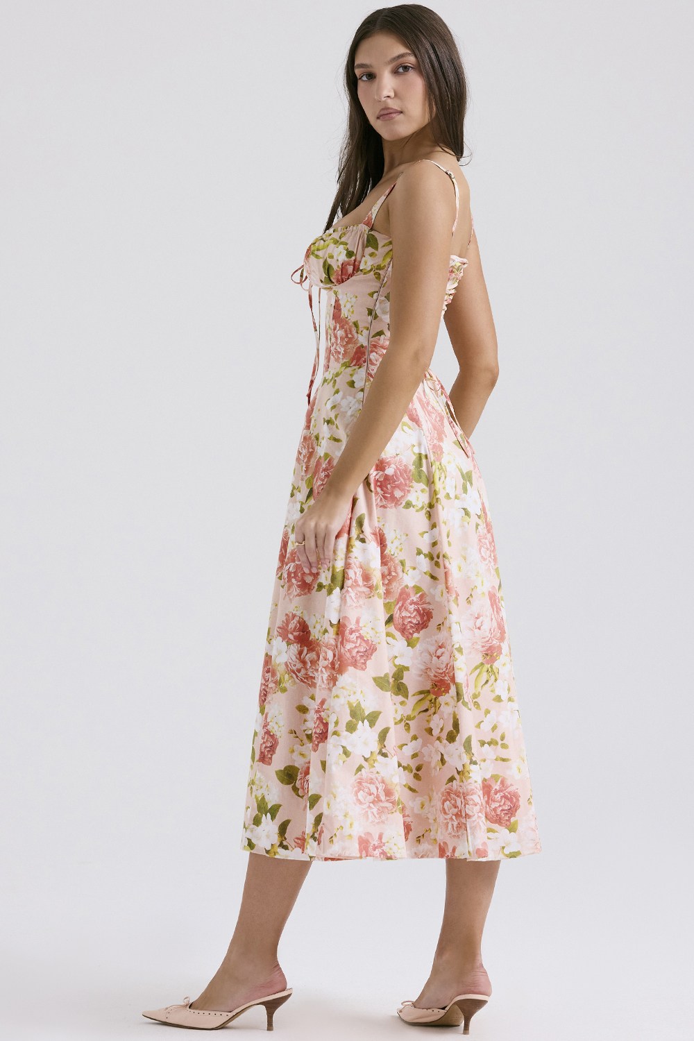Carmen Pink Peony Print Cotton Bustier Sundress - luluinthesky