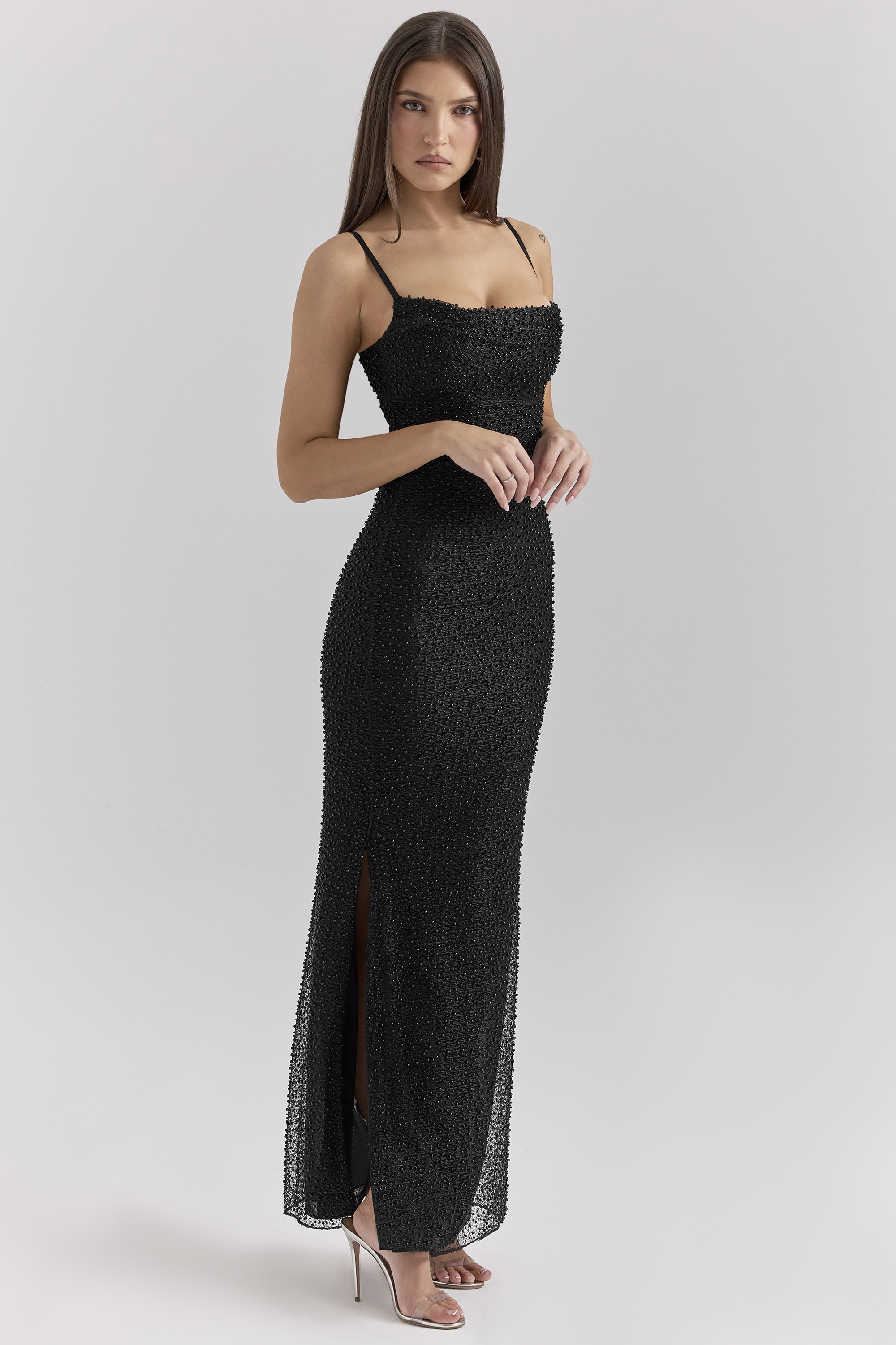 Calla Black Pearl Embellished Maxi Dress - luluinthesky