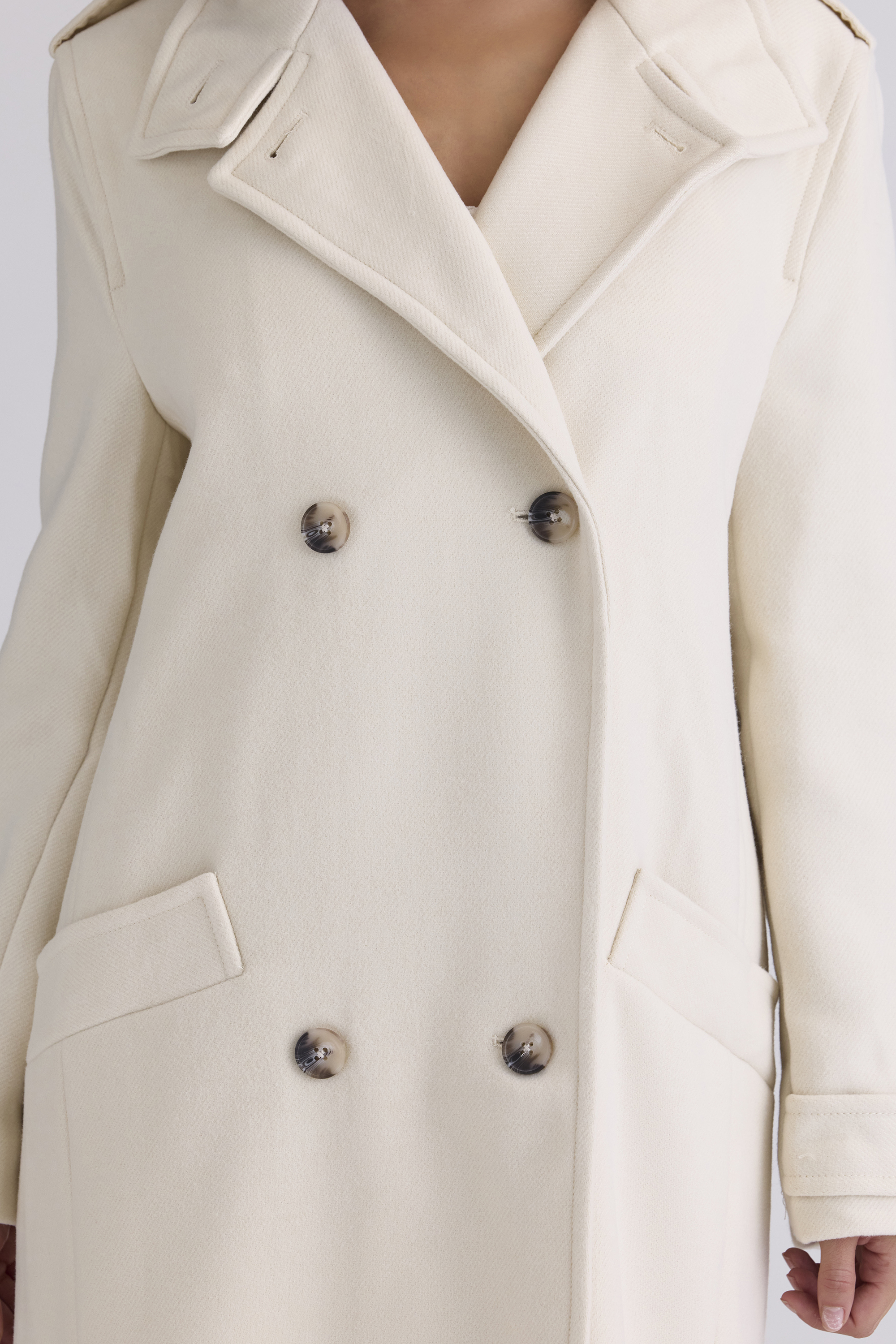 Sander Cream Double Breasted Funnel Neck Coat - luluinthesky