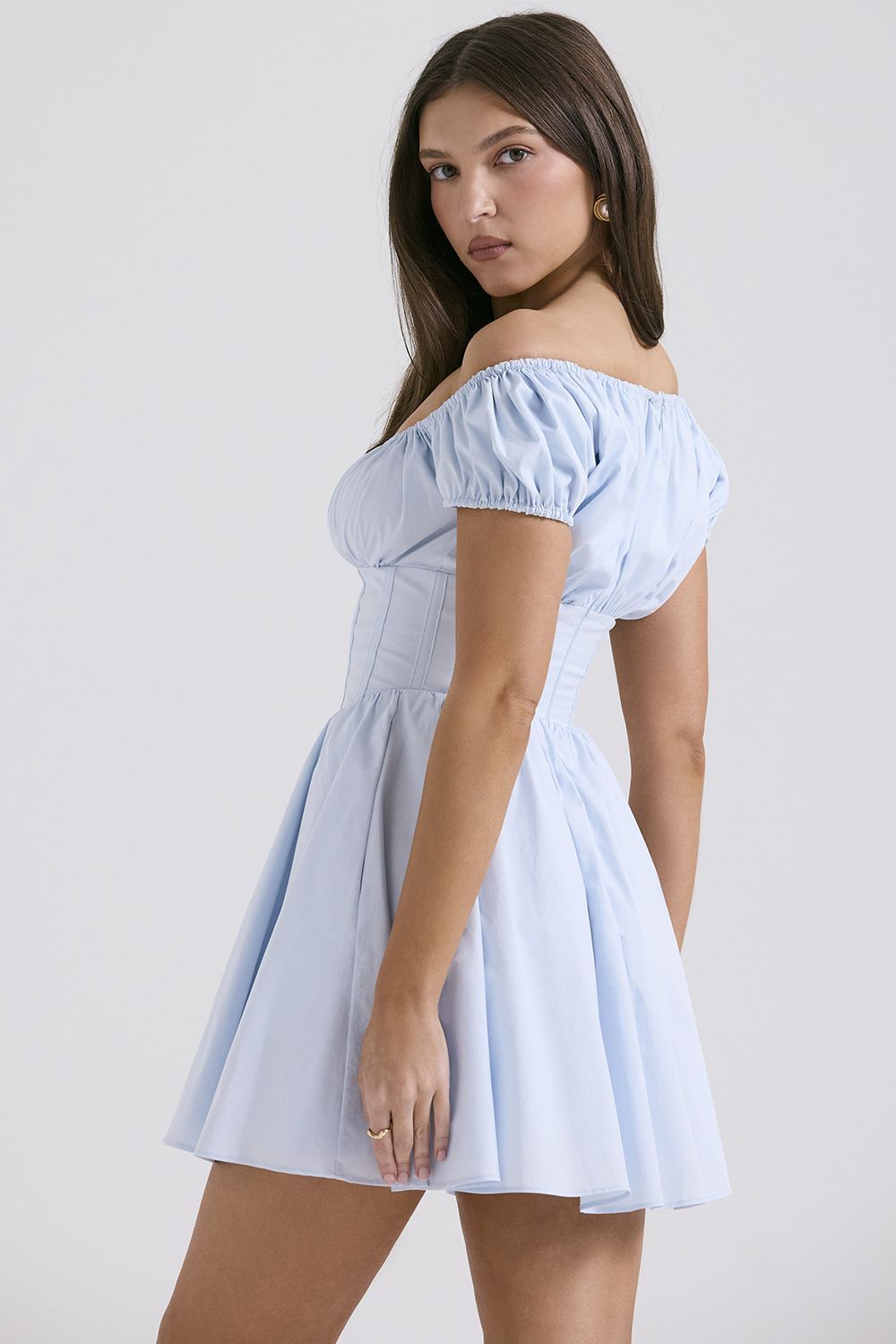Nala Soft Blue Cotton Gathered Mini Dress - luluinthesky
