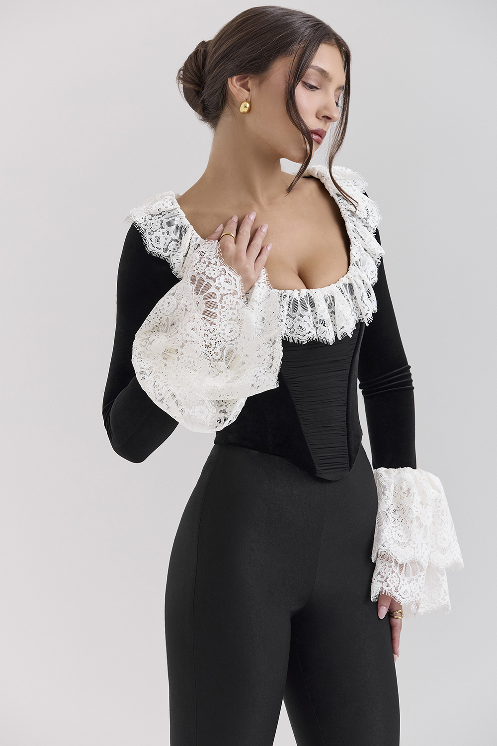 Jacinda Black Velvet Lace Trimmed Corset Top - SALE - luluinthesky