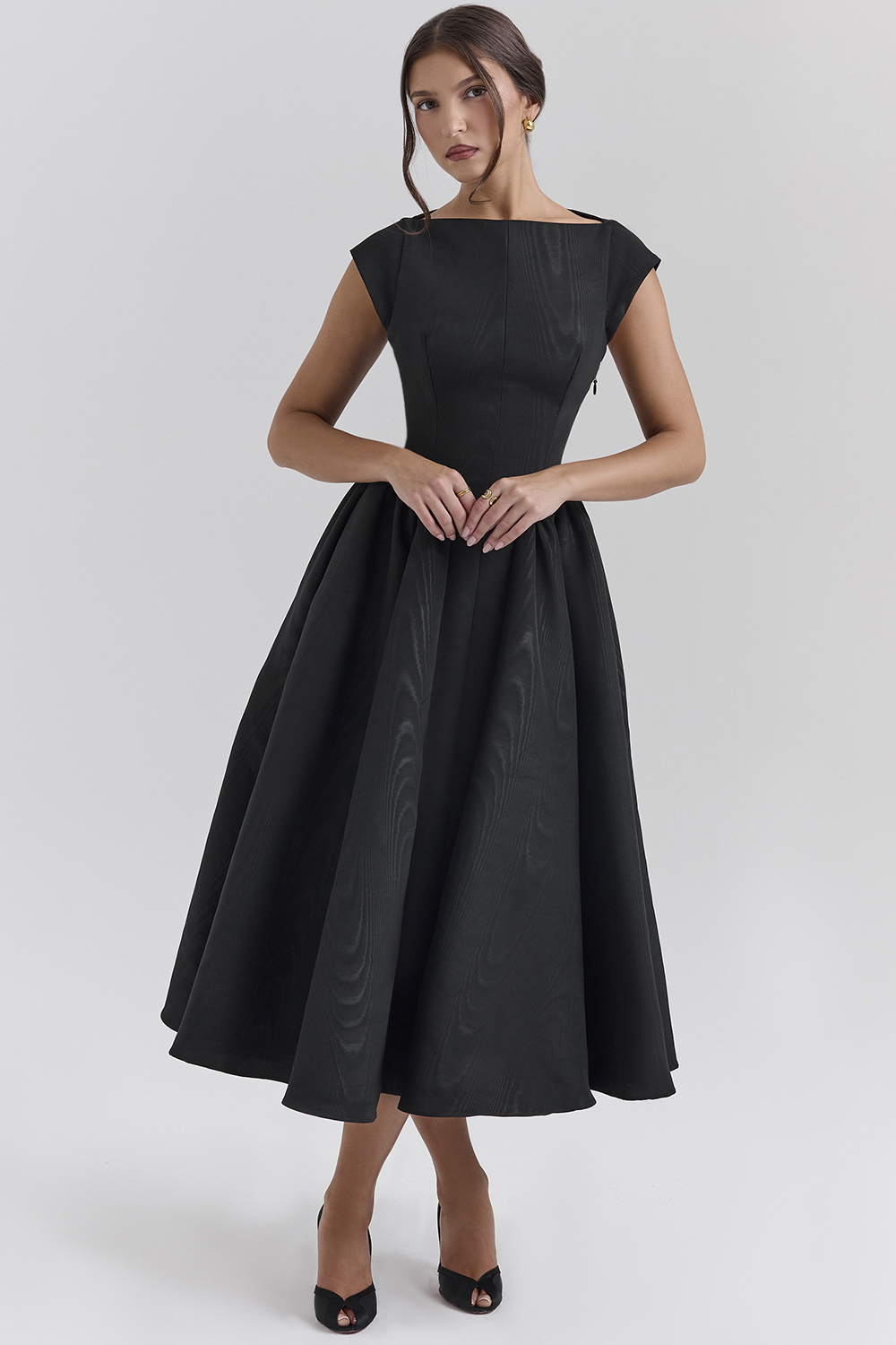 Debutante Black Moire Satin Backless Midi Dress - luluinthesky