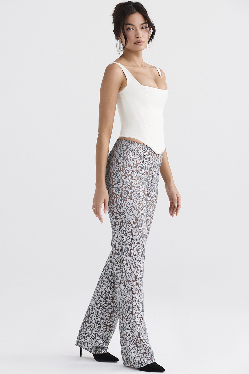 Mara Silver Metallic Lace Trousers - luluinthesky