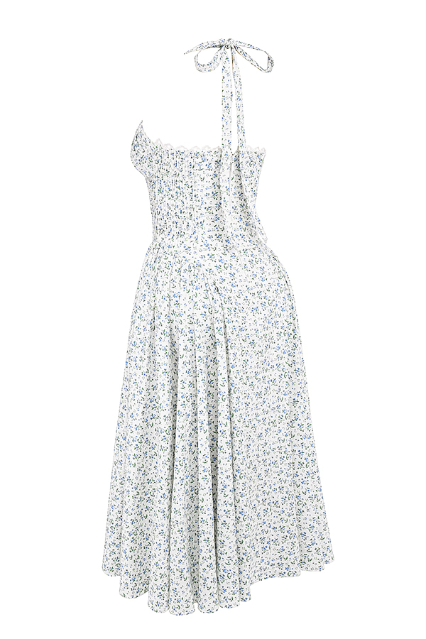 Adabella White Bluebell Print Cotton Halter Sundress - luluinthesky