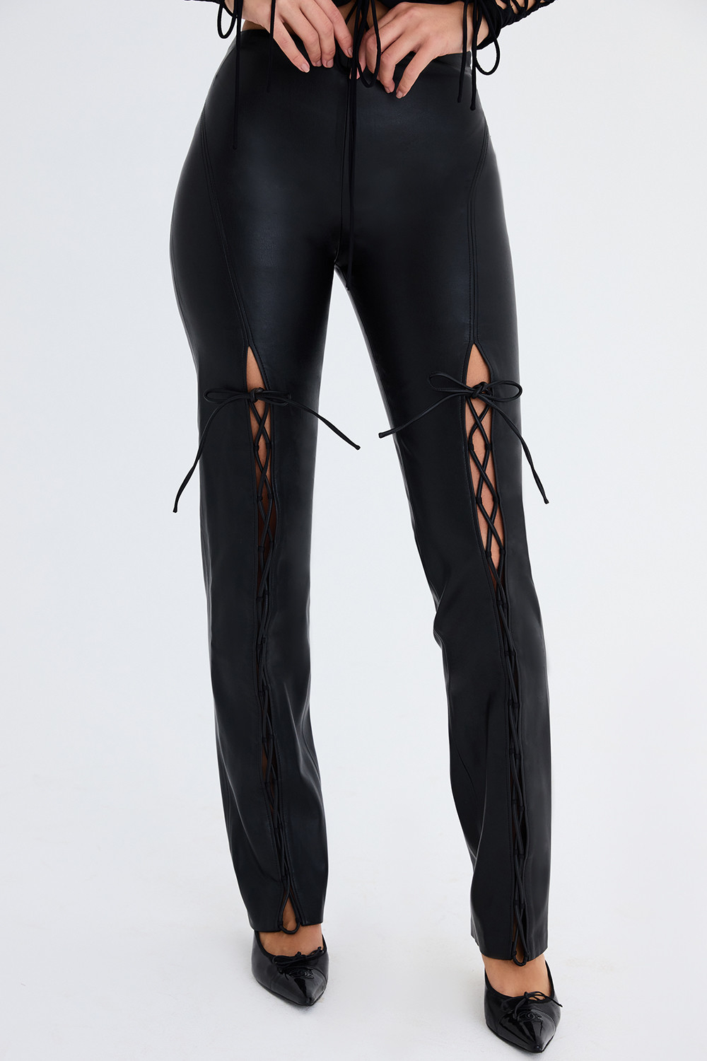 Mistress Rocks Black Vegan Lace Up Trousers - SALE - luluinthesky