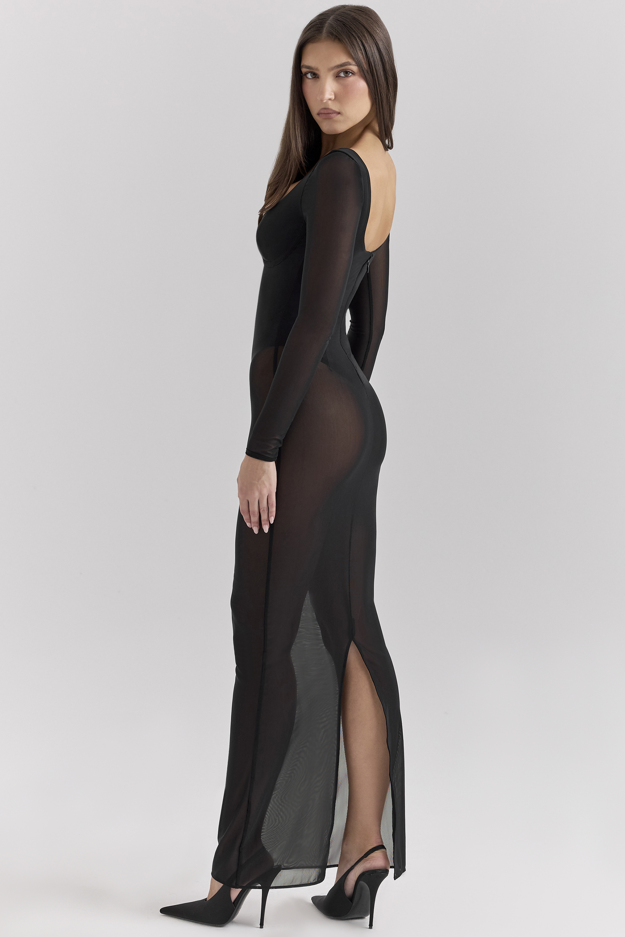 Everly Black Mesh Maxi Dress with Bodysuit - luluinthesky
