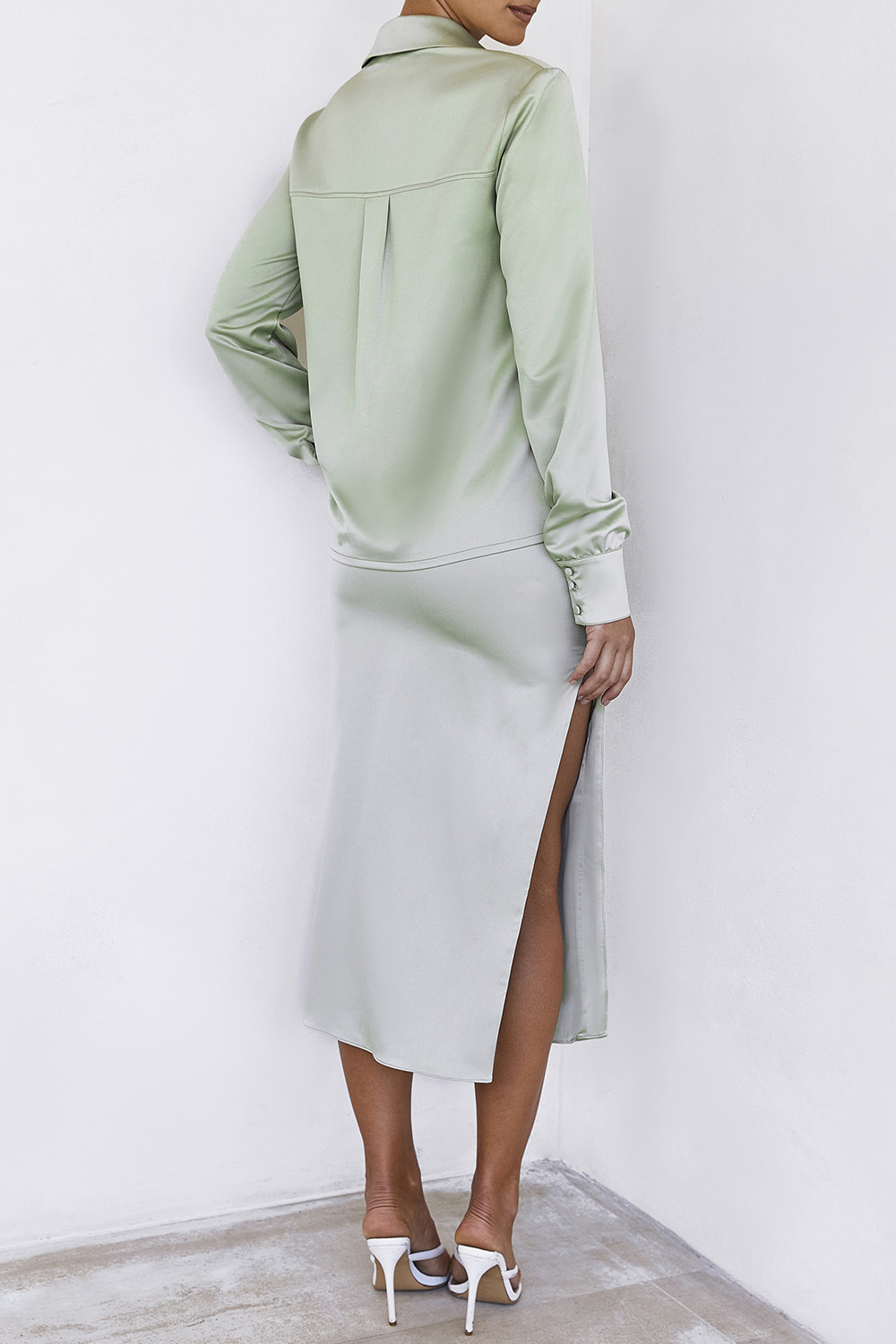 Over YouMistress Rocks  Sage Satin Midi Skirt - SALE - luluinthesky