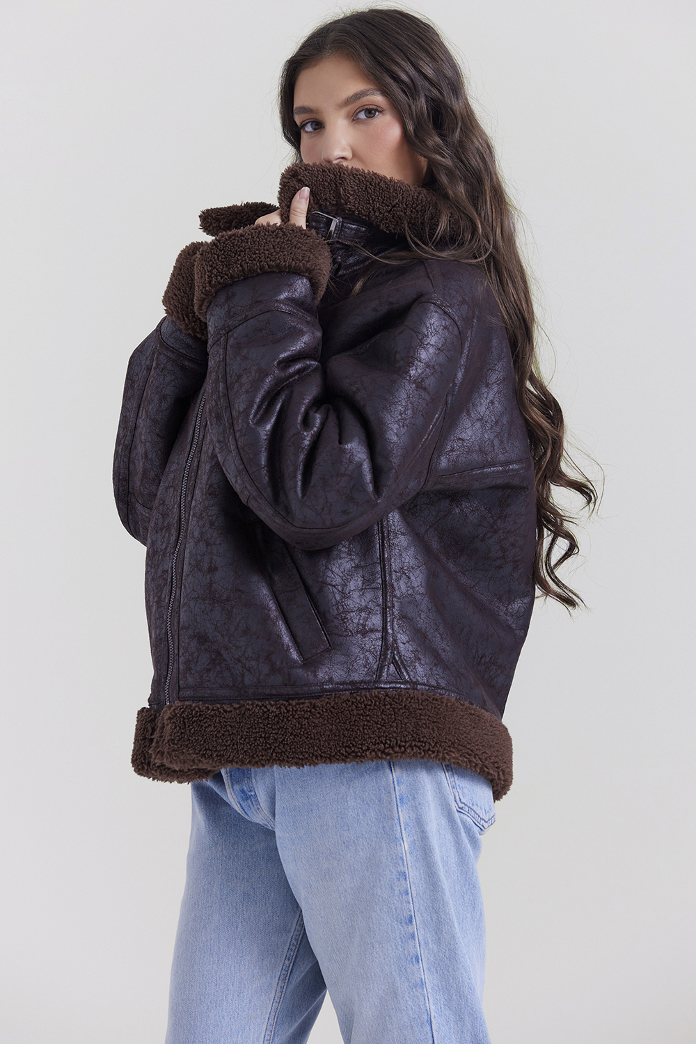 Madden Brown Vegan Shearling Aviator Jacket - luluinthesky