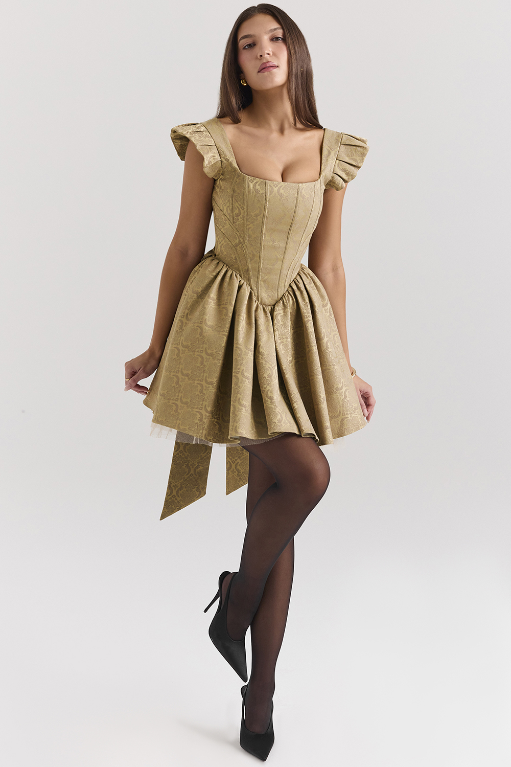 Saasha Gold Jacquard Mini Dress - SALE - luluinthesky