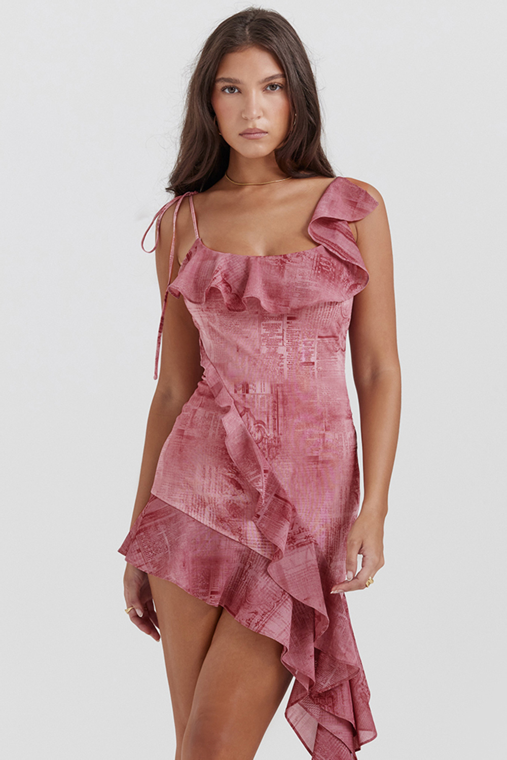 Lyrah Pink Print Ruffle Mini Dress - luluinthesky
