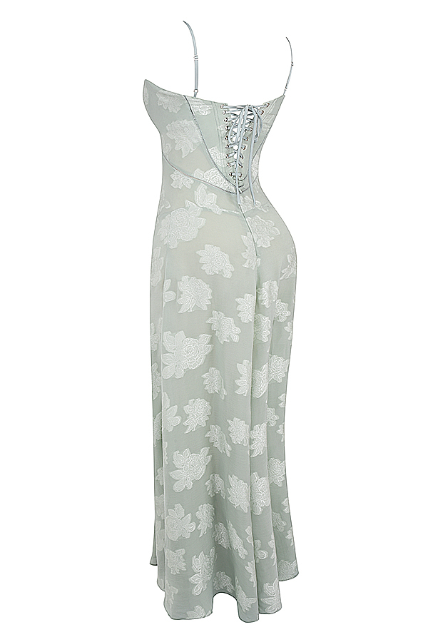 Seren Pistachio Floral Lace Back Maxi Dress - luluinthesky