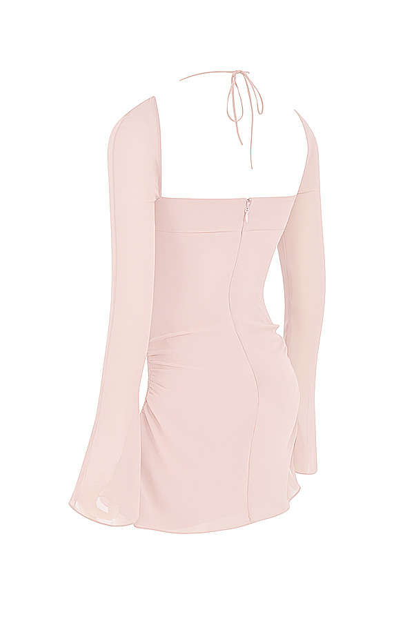Baby Pink Quartz Chiffon Cutout Halter Mini Dress - luluinthesky