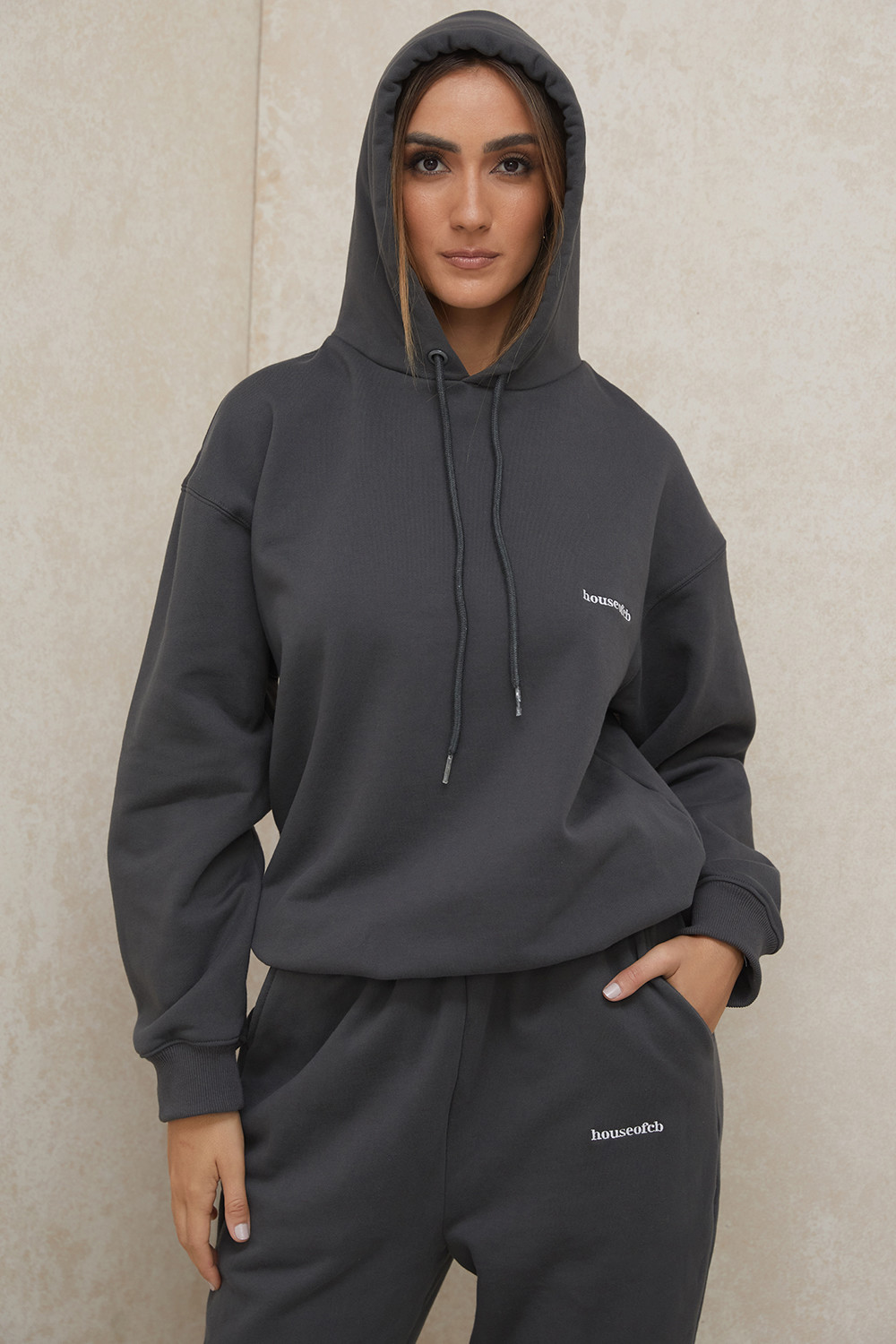 Halo Charcoal Cotton Fleece-Back Oversized Hoodie - luluinthesky