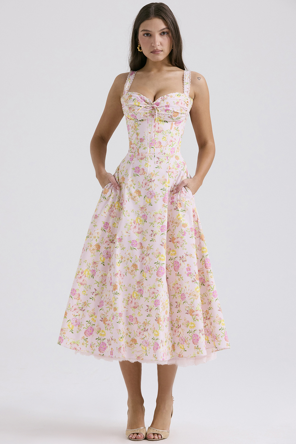 Rosalee Pink Meadow Print Cotton Bustier Sundress - luluinthesky