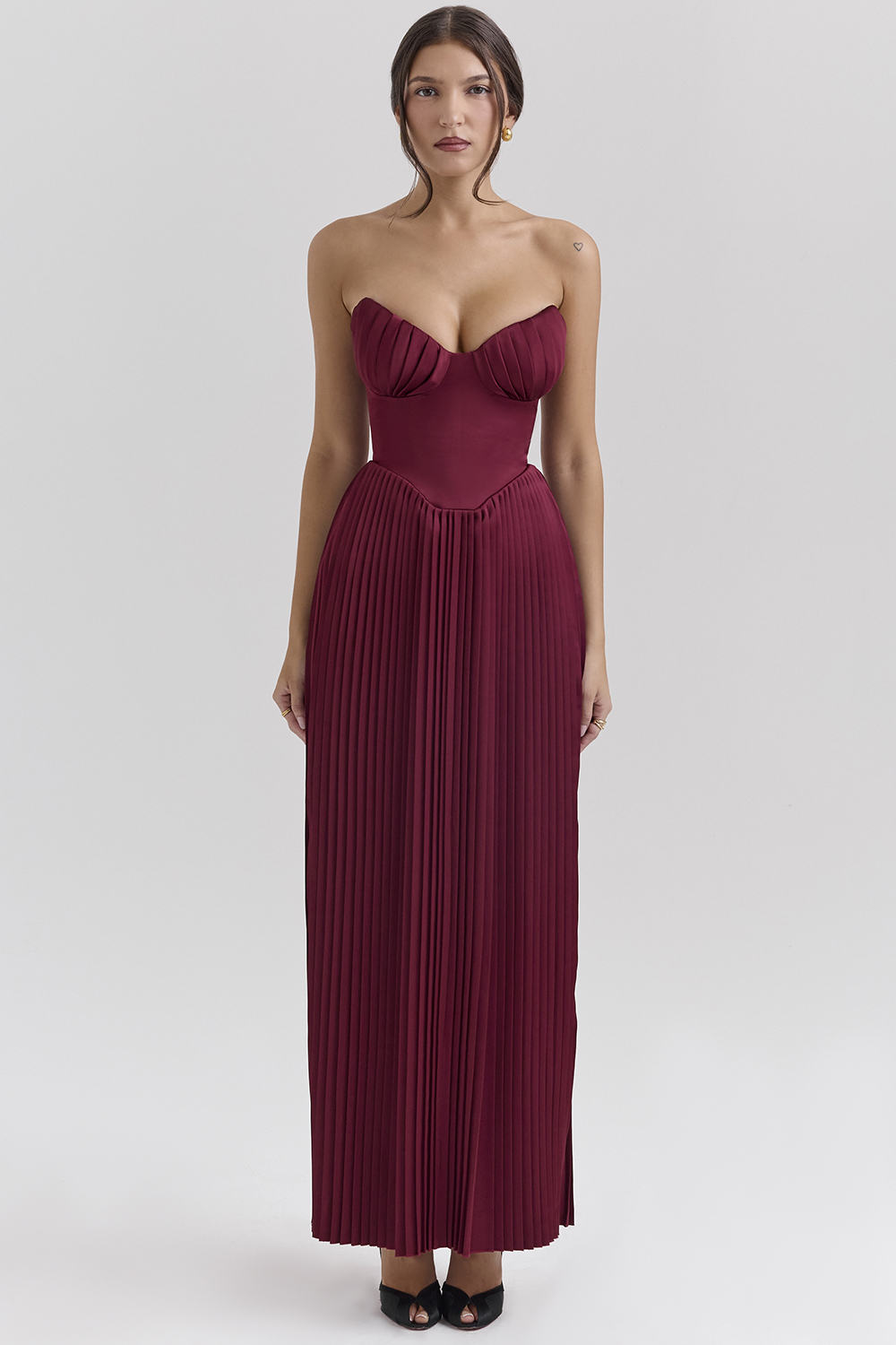 Marcella Berry Pleated Satin Maxi Dress - luluinthesky