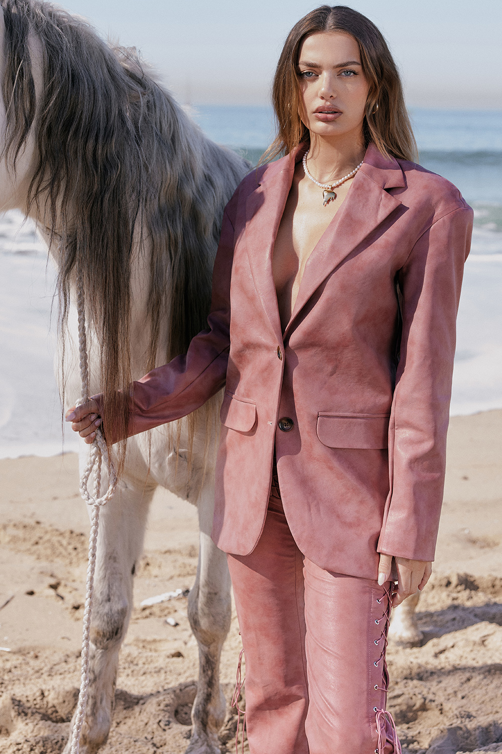 Kiera Warm Pink Vegan Leather Oversized Blazer - luluinthesky