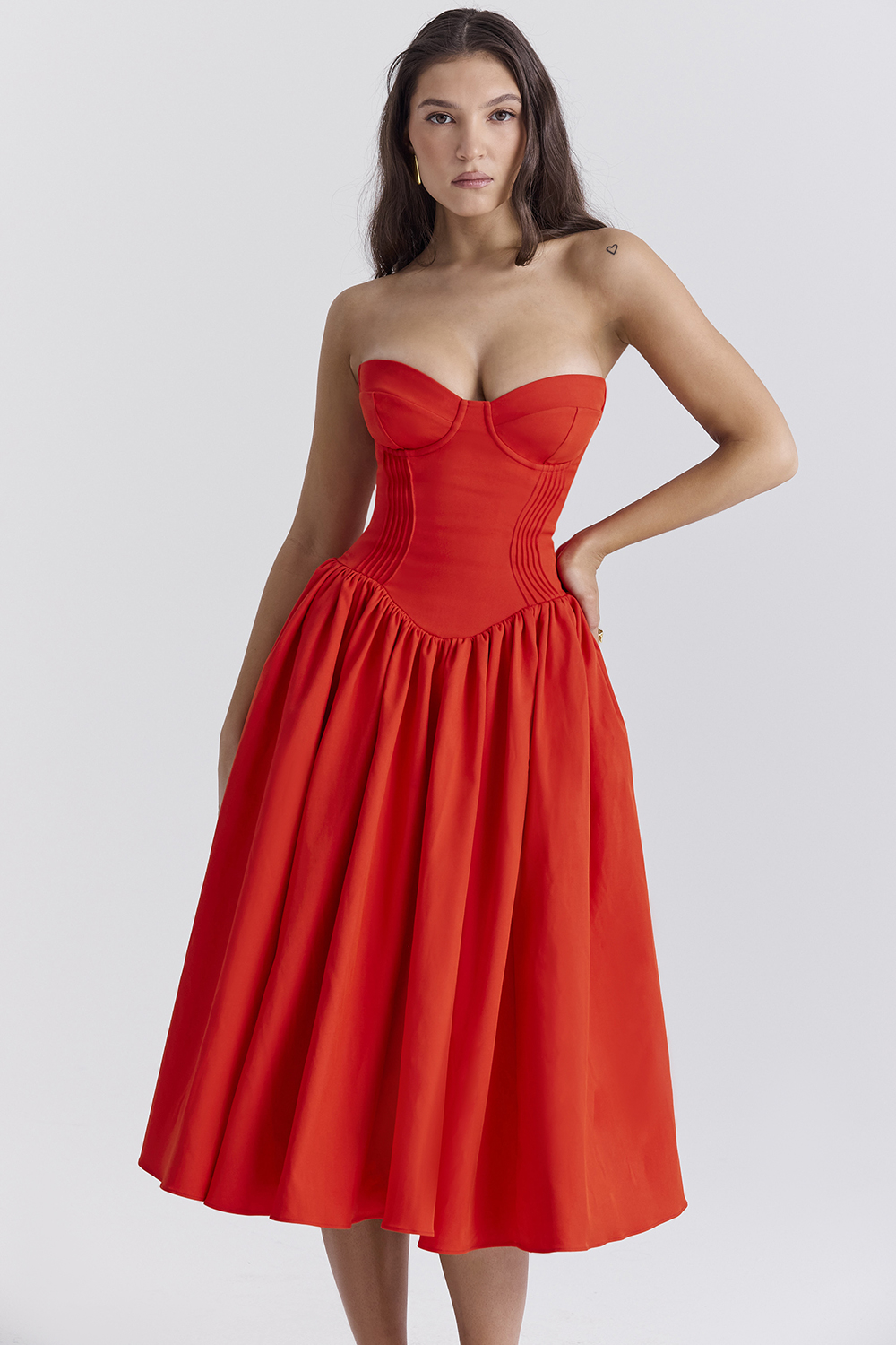 Elizabeth Italian Tomato Strapless Midi Sundress - luluinthesky