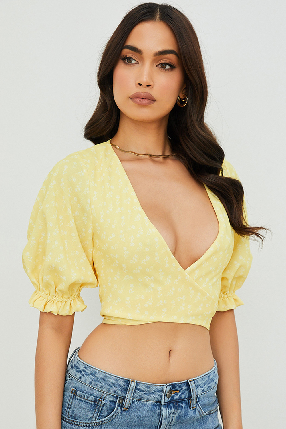 Alanya Lemon Floral Tie Front Top - luluinthesky