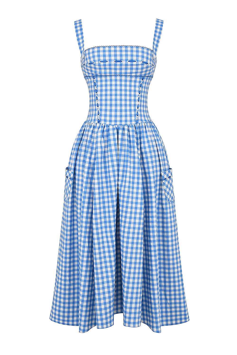 Vivien Regatta Blue Gingham Midi Sundress - luluinthesky