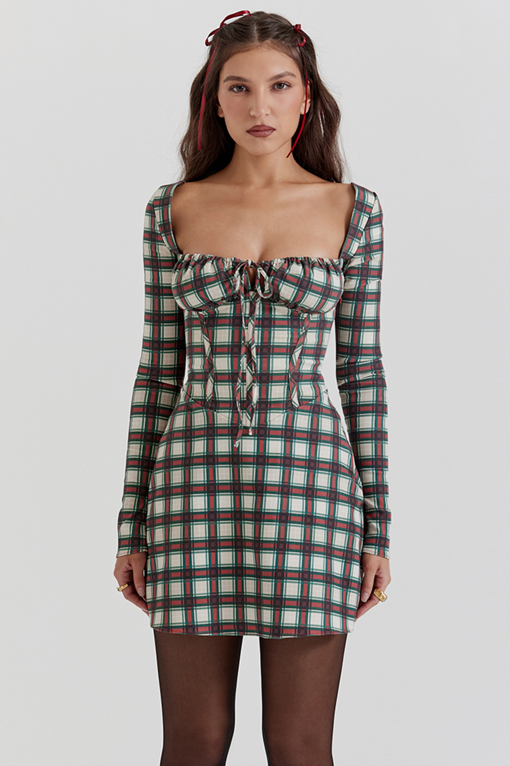 Malika Red Tartan Corset Mini Dress - luluinthesky