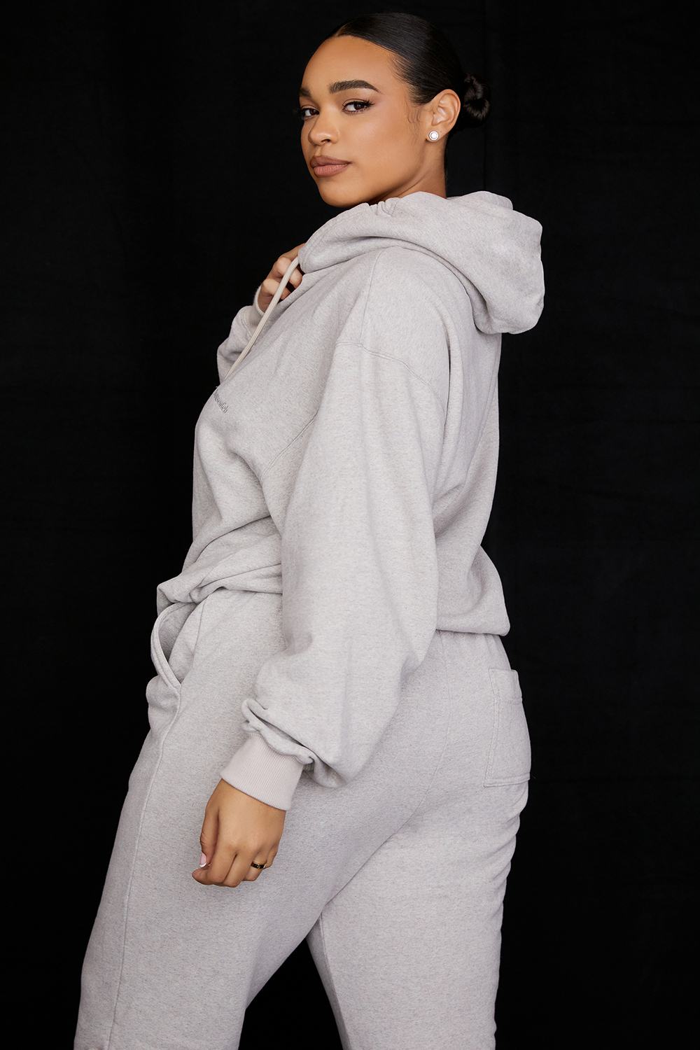 Halo Light Grey Cotton Fleece-Back Oversized Hoodie - luluinthesky