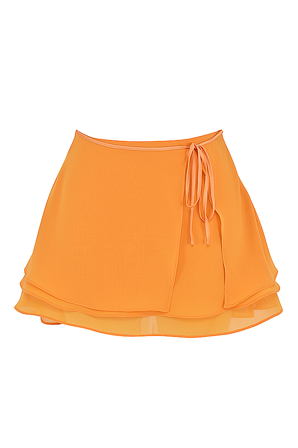 Clarice Tangerine Floaty Layered Mini Skirt - luluinthesky