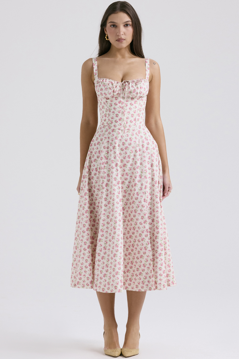 Carmen White Rosebud Print Cotton Bustier Sundress - luluinthesky
