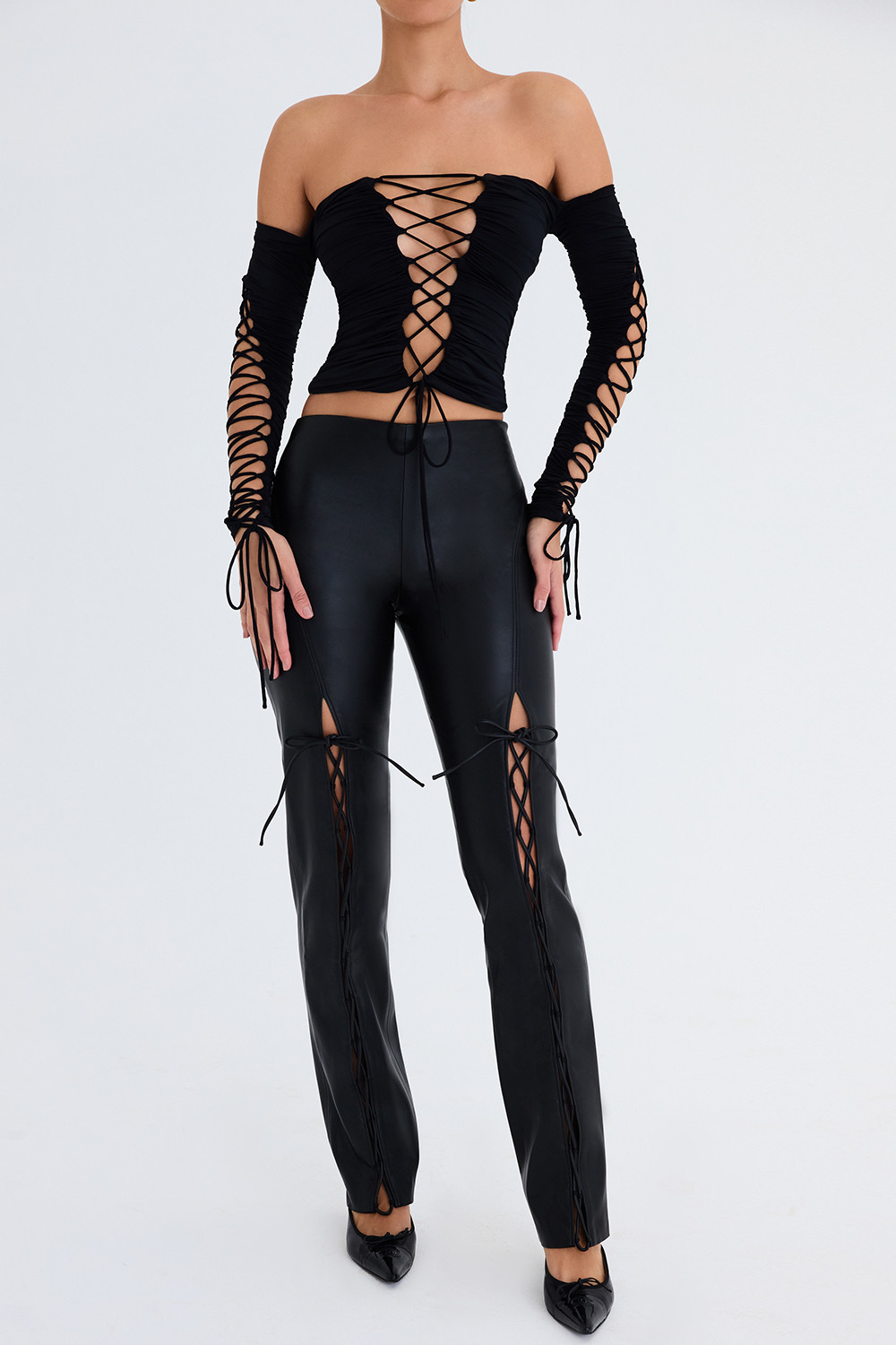 Mistress Rocks Black Vegan Lace Up Trousers - SALE - luluinthesky