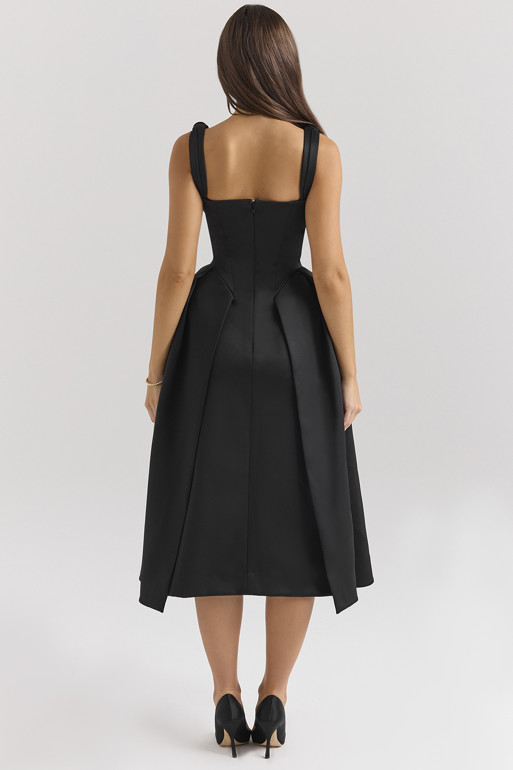 Paloma Black Satin Twist Strap Midi Dress - SALE - luluinthesky