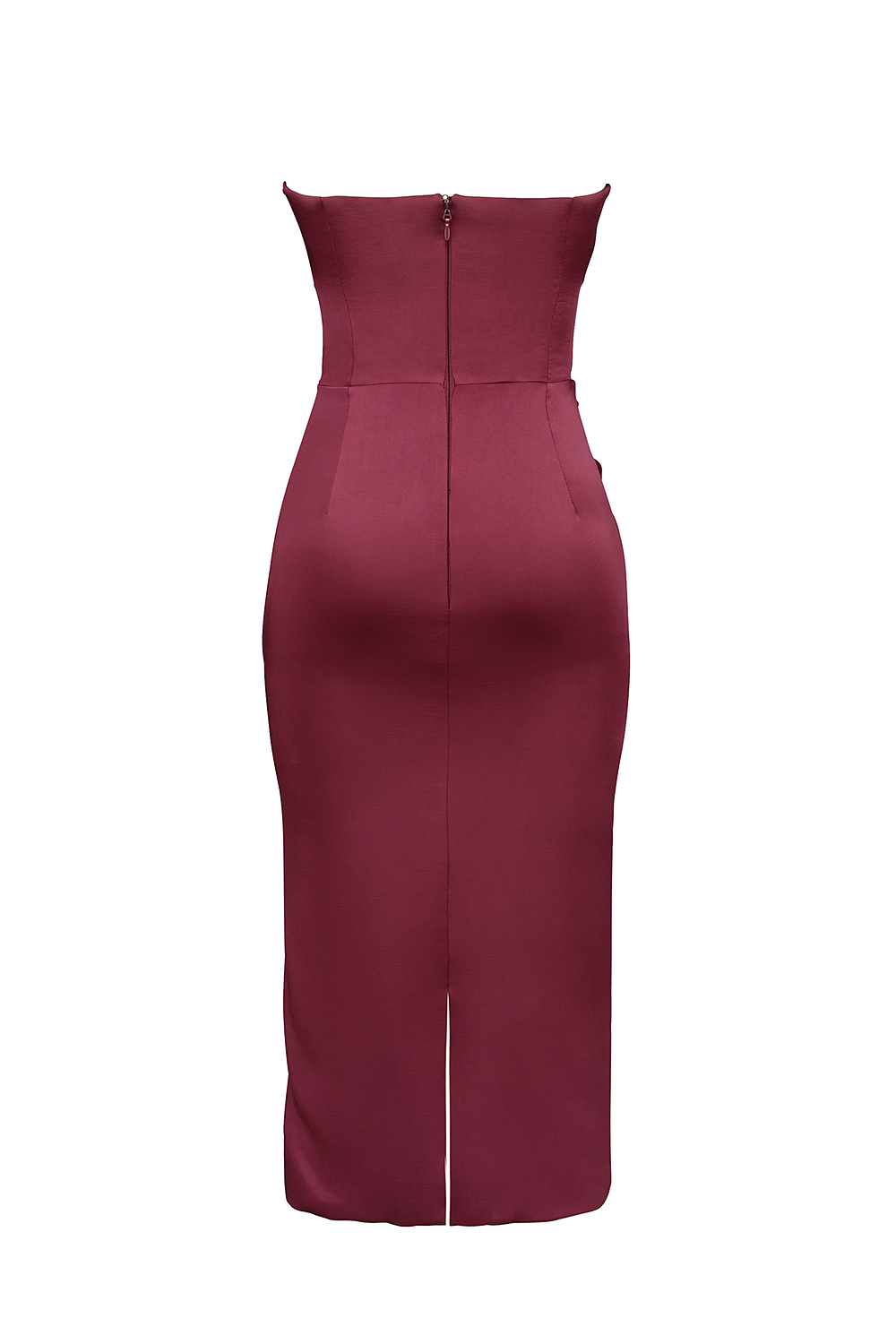 Santana Berry Satin Strapless Midi Dress - luluinthesky