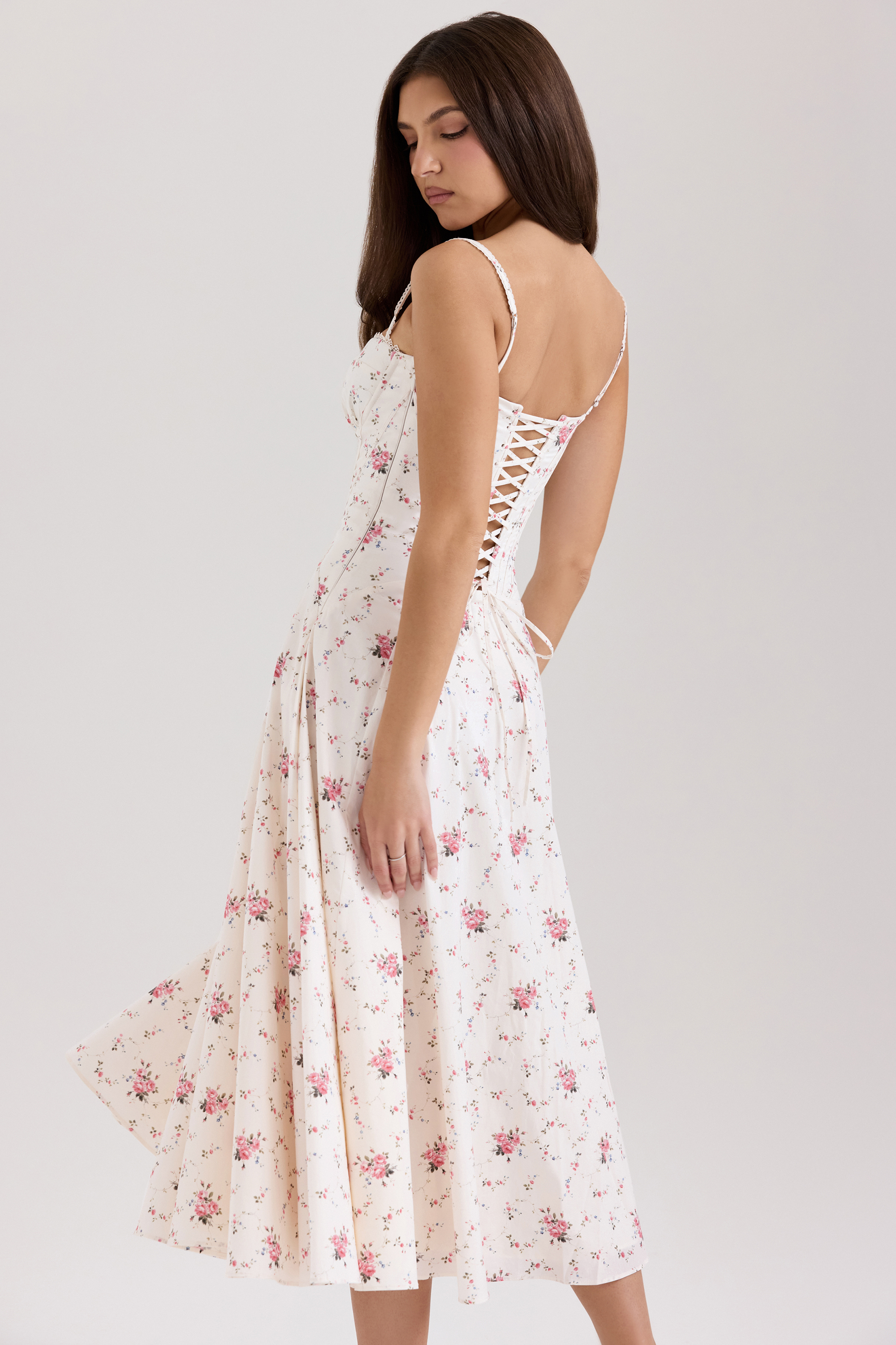 Steffani White Stretch Cotton Rose Print Midi Sundress - luluinthesky