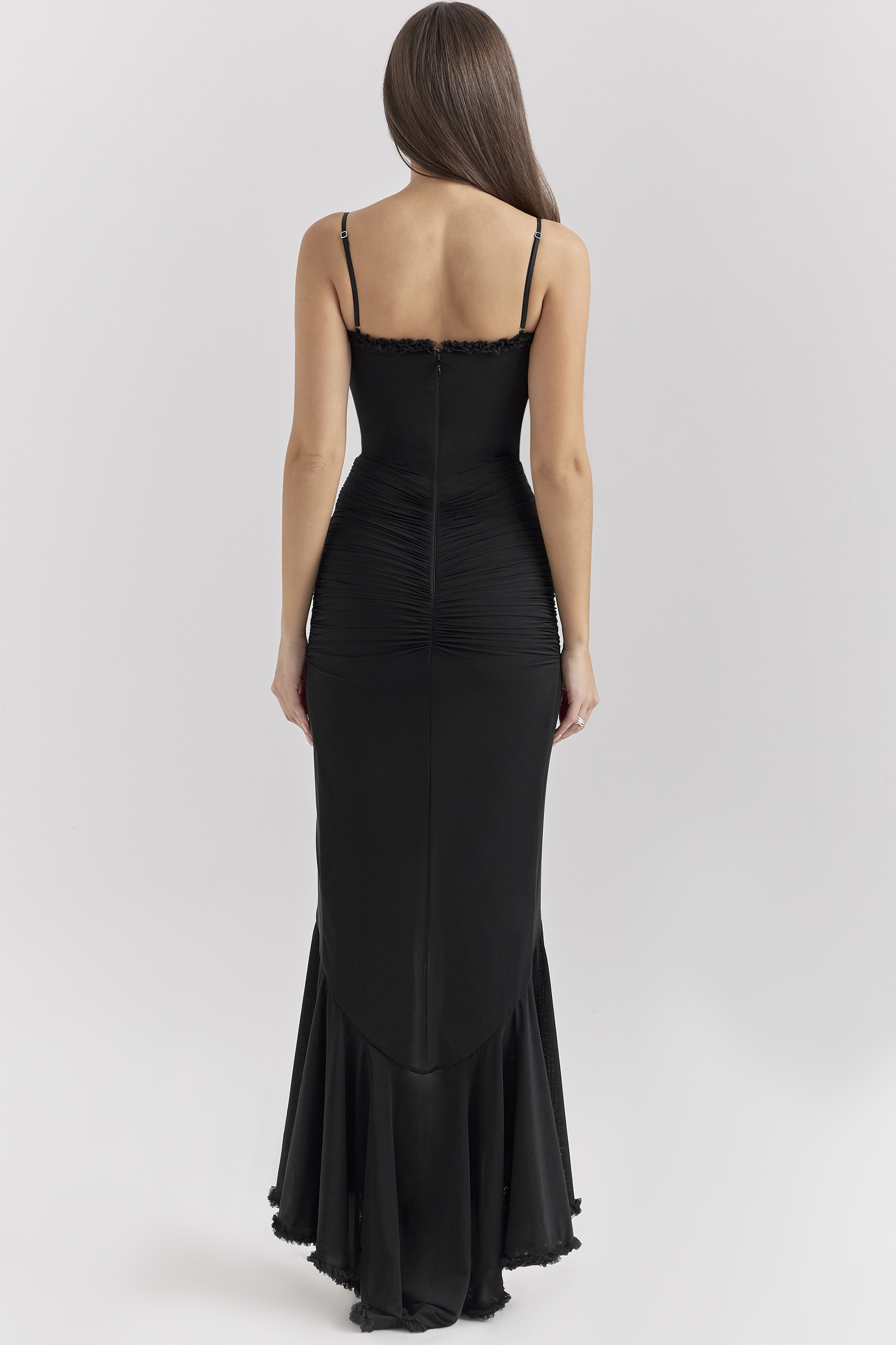 Gabbi Black Mesh Ruffled Front Gown - luluinthesky