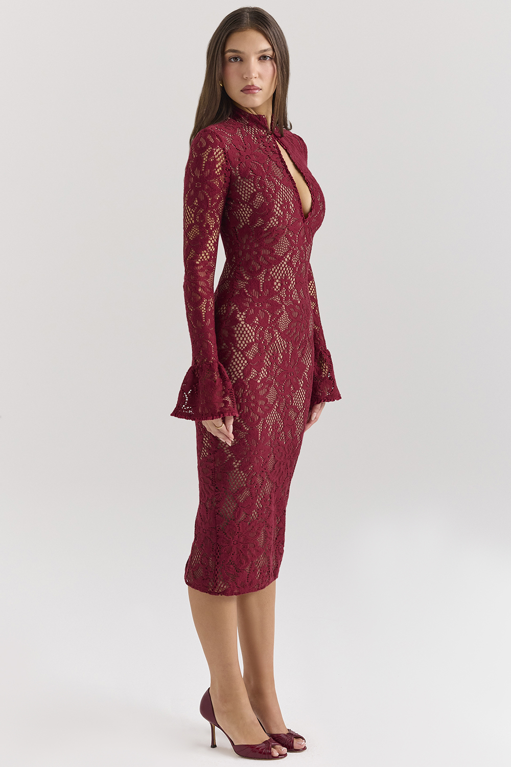 Pierette Berry Lace Midi Dress - luluinthesky