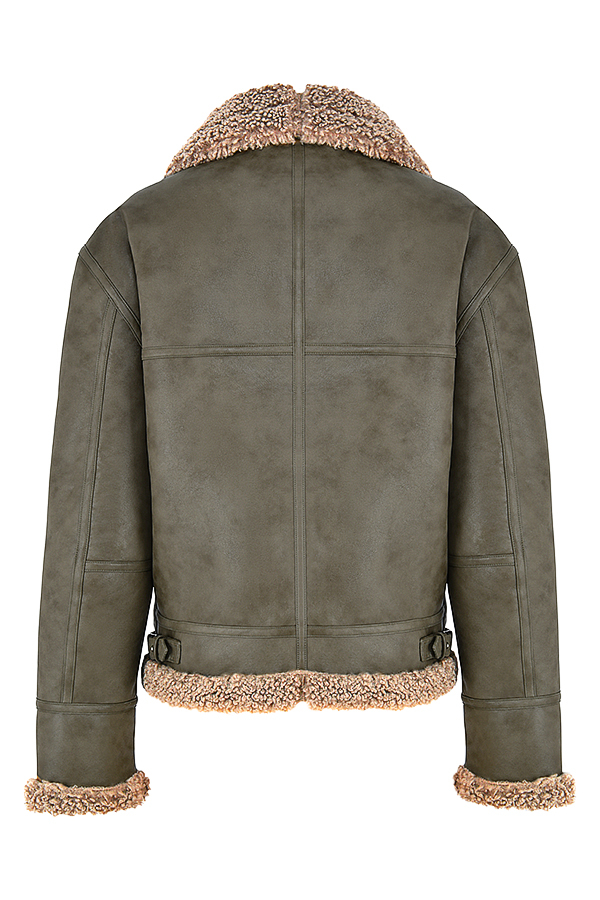 Madden Army Green Vegan Shearling Aviator Jacket - luluinthesky
