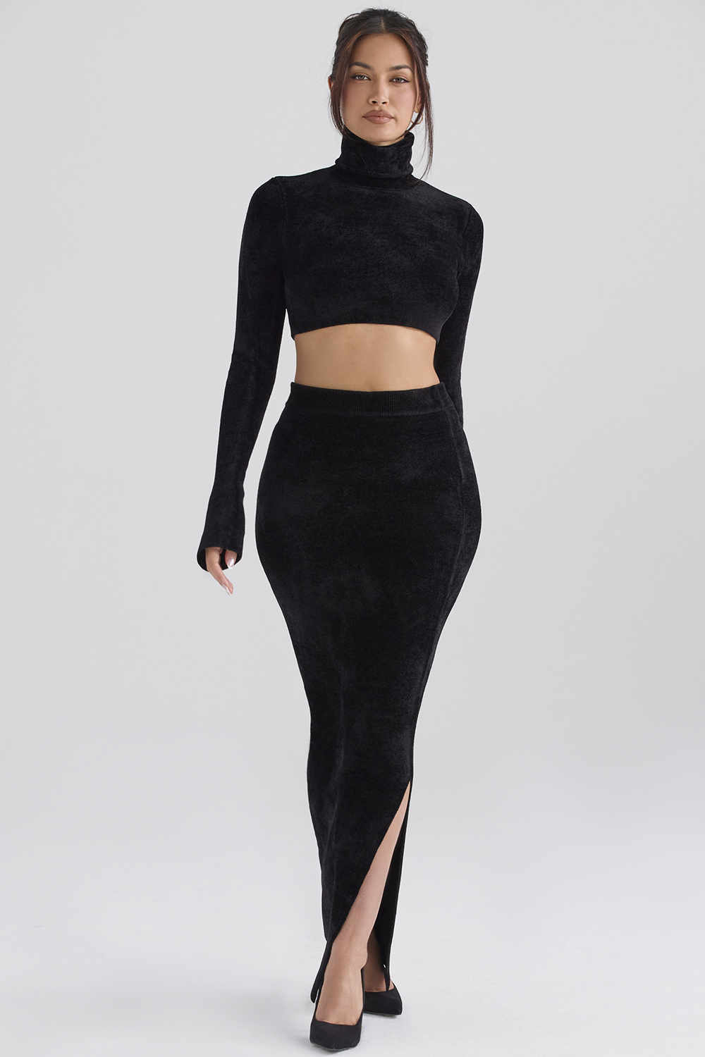 Rene Black Chenille Maxi Skirt - SALE - luluinthesky